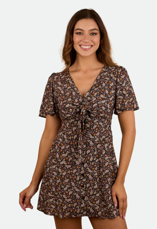 Ringers Western Womens Patsy Tie Front Mini Dress - Charcoal