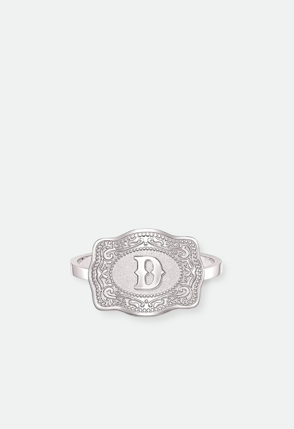 SpurWest Mini Belt Buckle Ring (Initial) U.S. Ring size 6-10 below - half sizes available- Silver