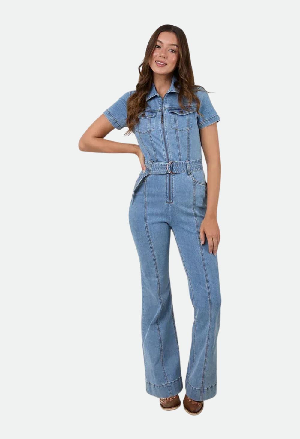 Ringers Western Jazmine Women’s Bootleg Denim Jumpsuit - Light Blue
