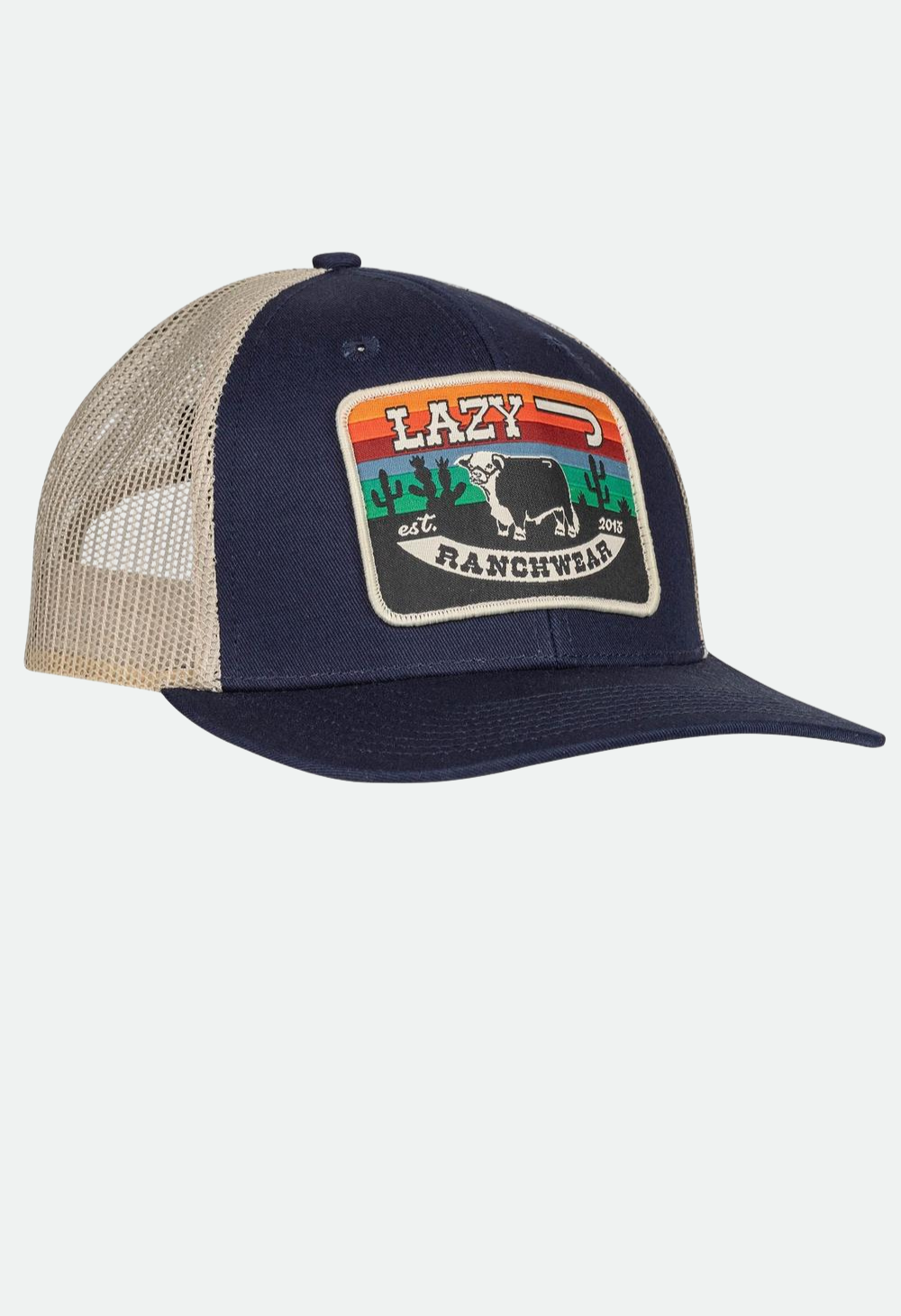 Lazy J Ranch Navy & Tan Serape Sunrise Mid Profile Trucker Hat