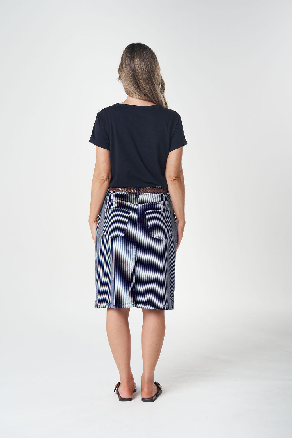 Goondiwindi Cotton 5 Pocket Stripe Skirt - Dark Navy/White