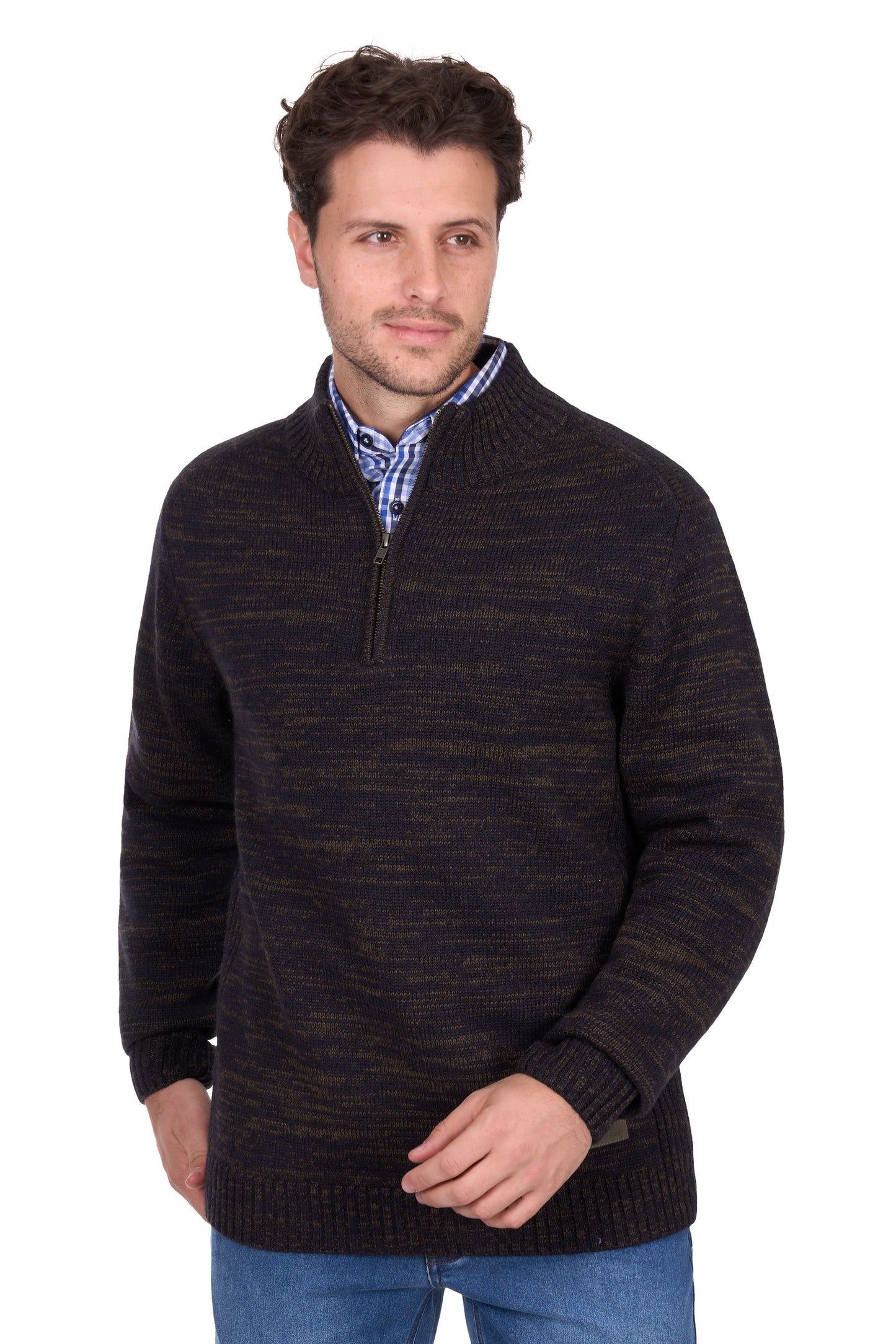 Thomas Cook Men’s Jesse Merino 1/4 Zip Knit Jumper - Blue Marle