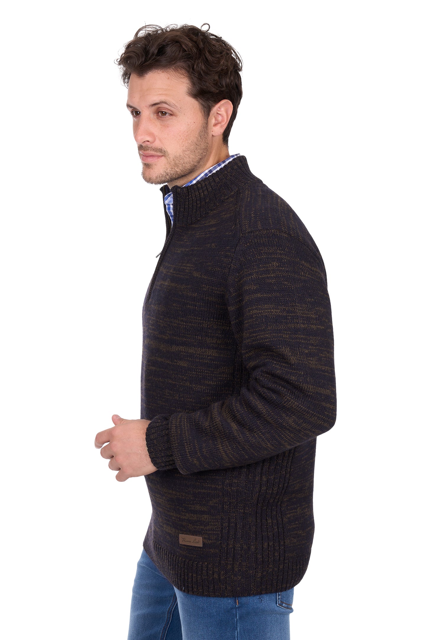 Thomas Cook Men’s Jesse Merino 1/4 Zip Knit Jumper - Blue Marle