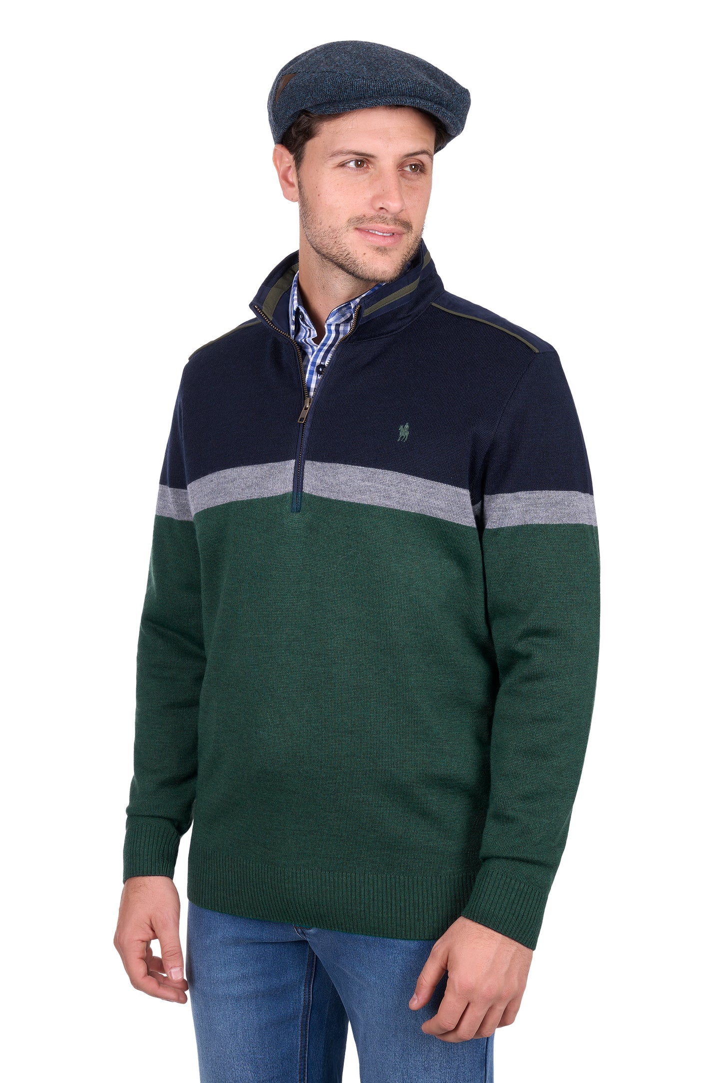 Thomas Cook Men’s Troy Stripe Merino Blend 1/4 Zip Knit Jumper
