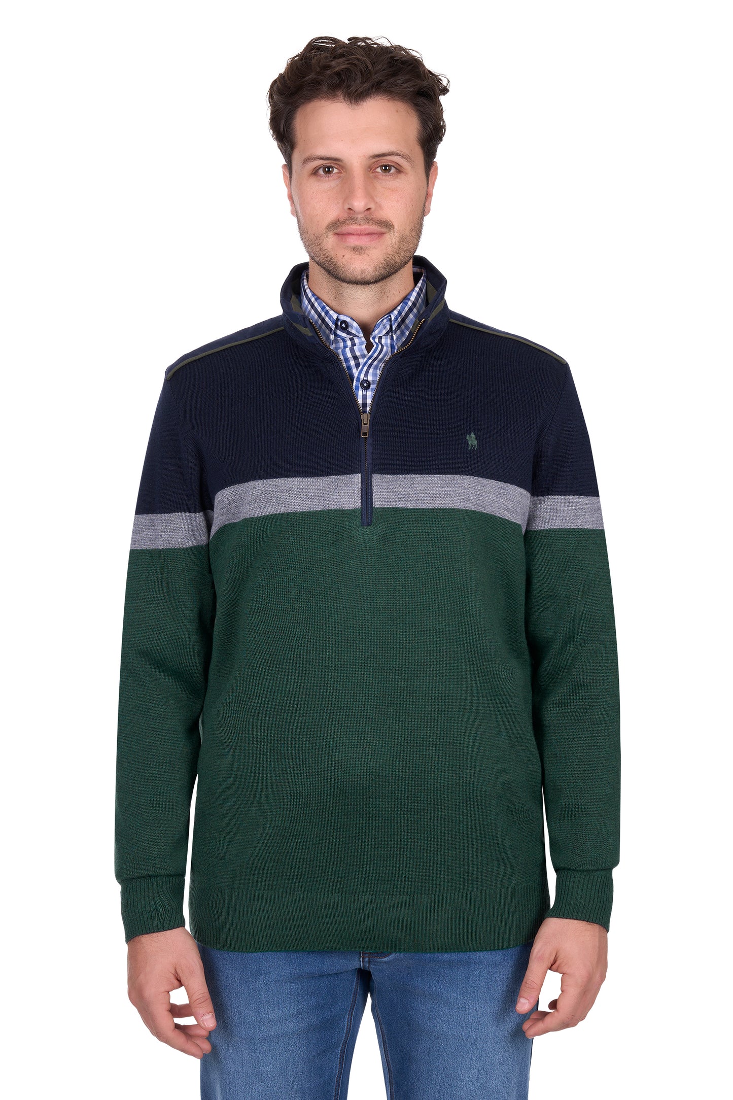 Thomas Cook Men’s Troy Stripe Merino Blend 1/4 Zip Knit Jumper