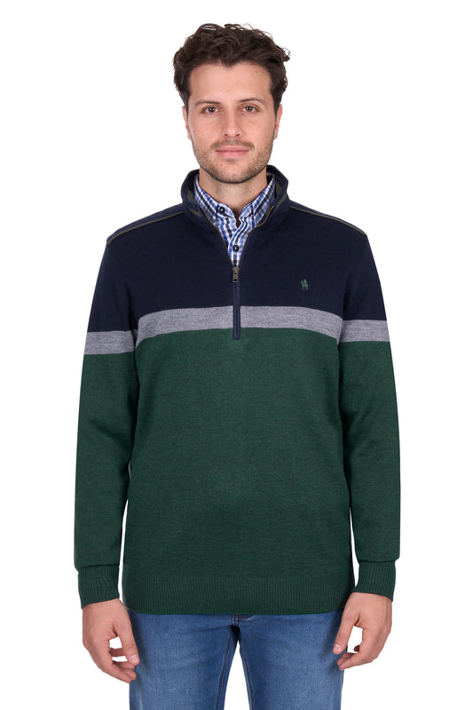 Thomas Cook Men’s Troy Stripe Merino Blend 1/4 Zip Knit Jumper