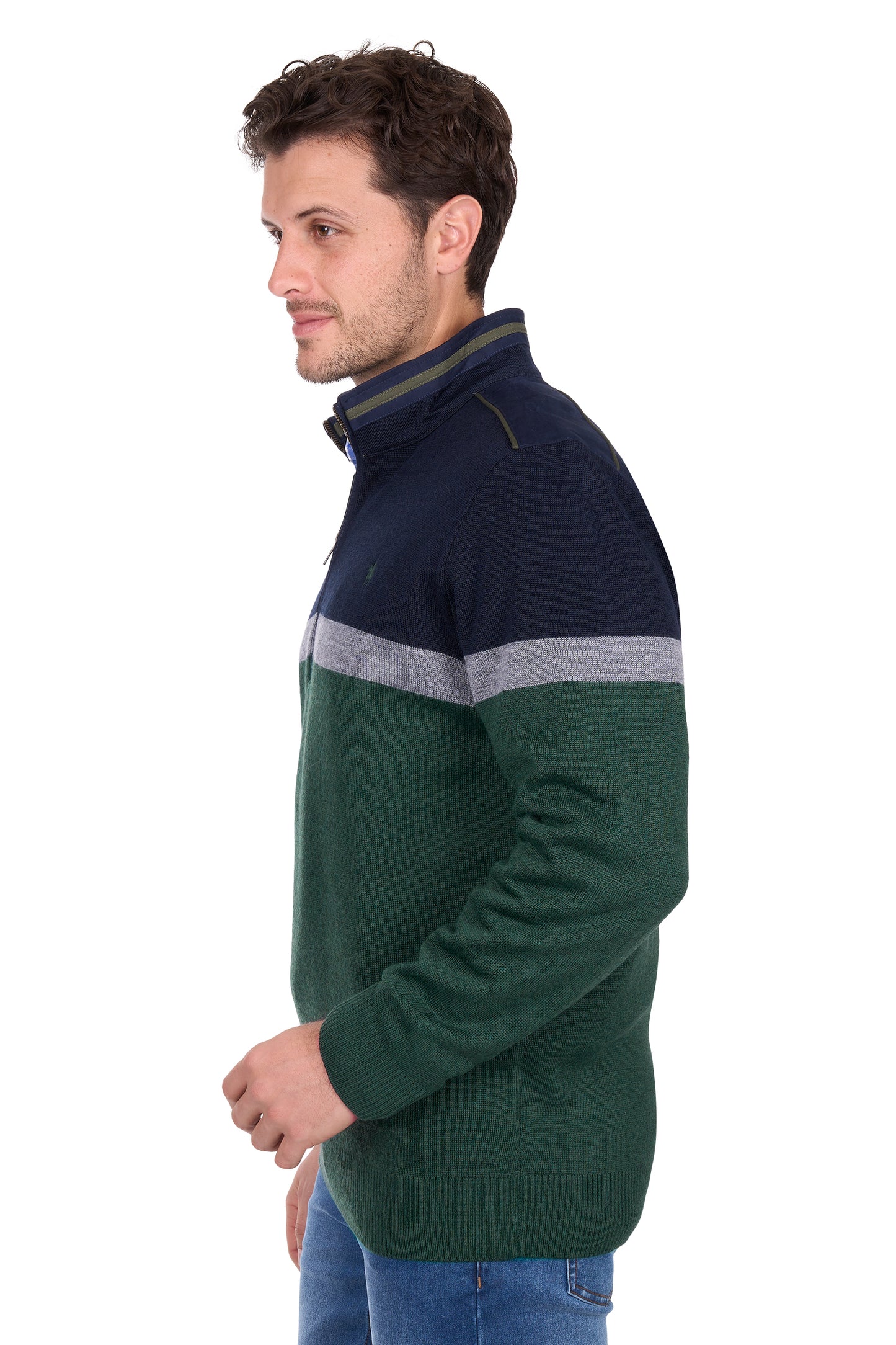 Thomas Cook Men’s Troy Stripe Merino Blend 1/4 Zip Knit Jumper