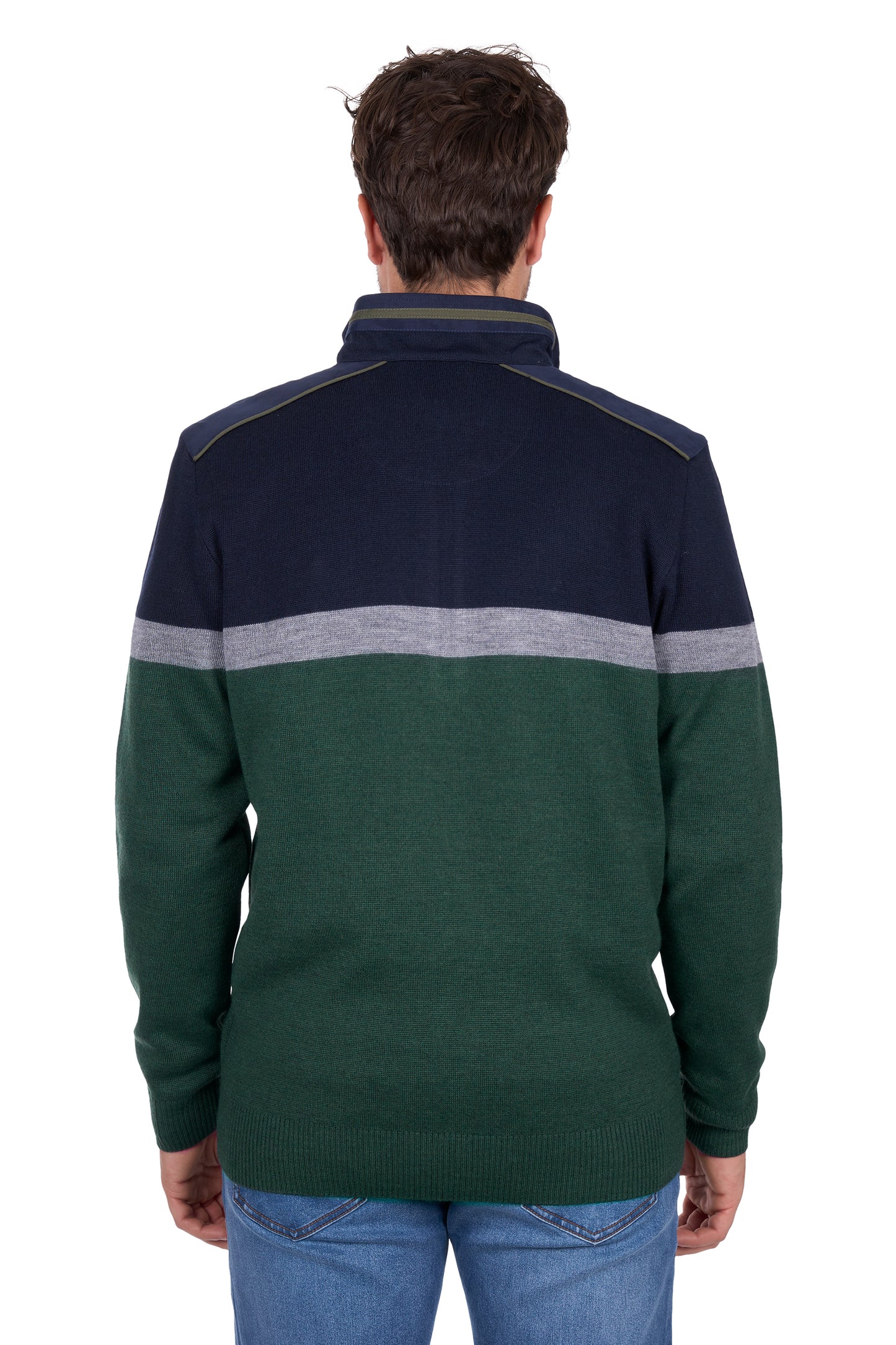 Thomas Cook Men’s Troy Stripe Merino Blend 1/4 Zip Knit Jumper
