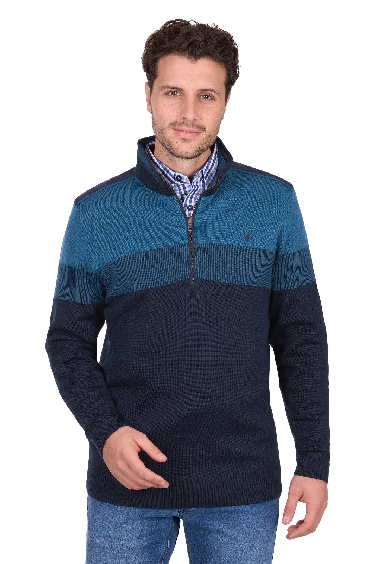 Thomas Cook – Men’s Jerry Stripe Merino Blend 1/4 Zip Knit Jumper