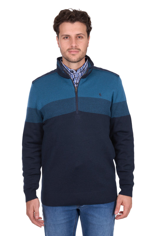 Thomas Cook – Men’s Jerry Stripe Merino Blend 1/4 Zip Knit Jumper