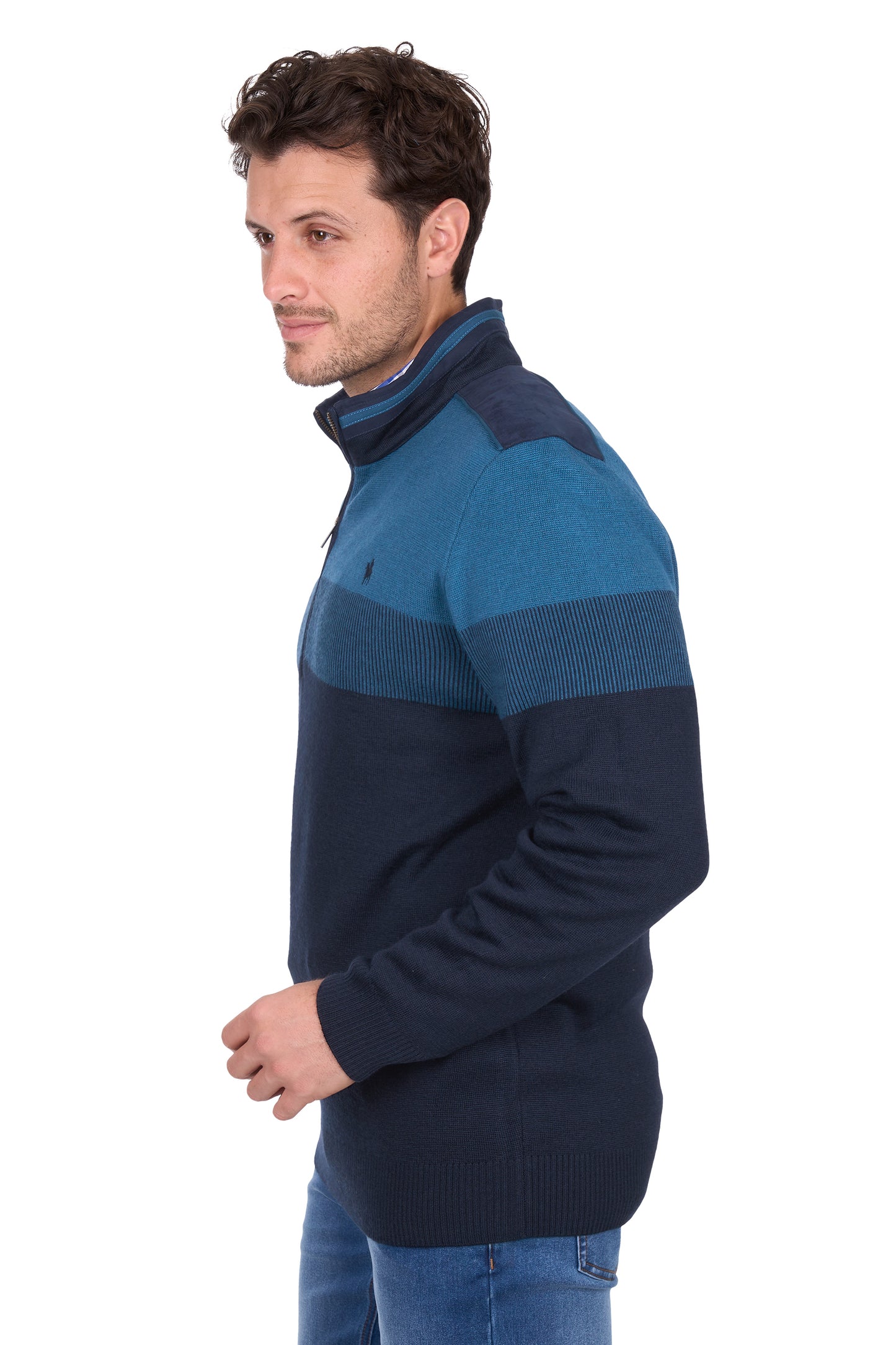 Thomas Cook – Men’s Jerry Stripe Merino Blend 1/4 Zip Knit Jumper