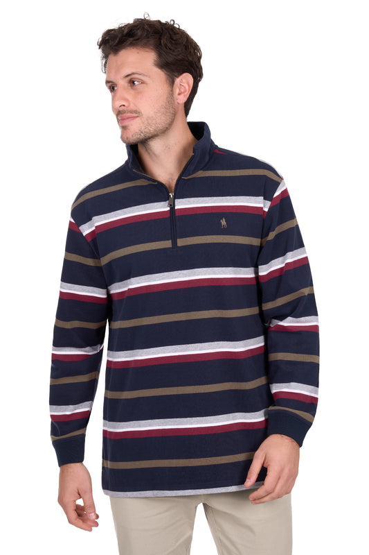 Thomas Cook Men’s Nicholas 1/4 Zip Stripe Rugby - Navy/Multi