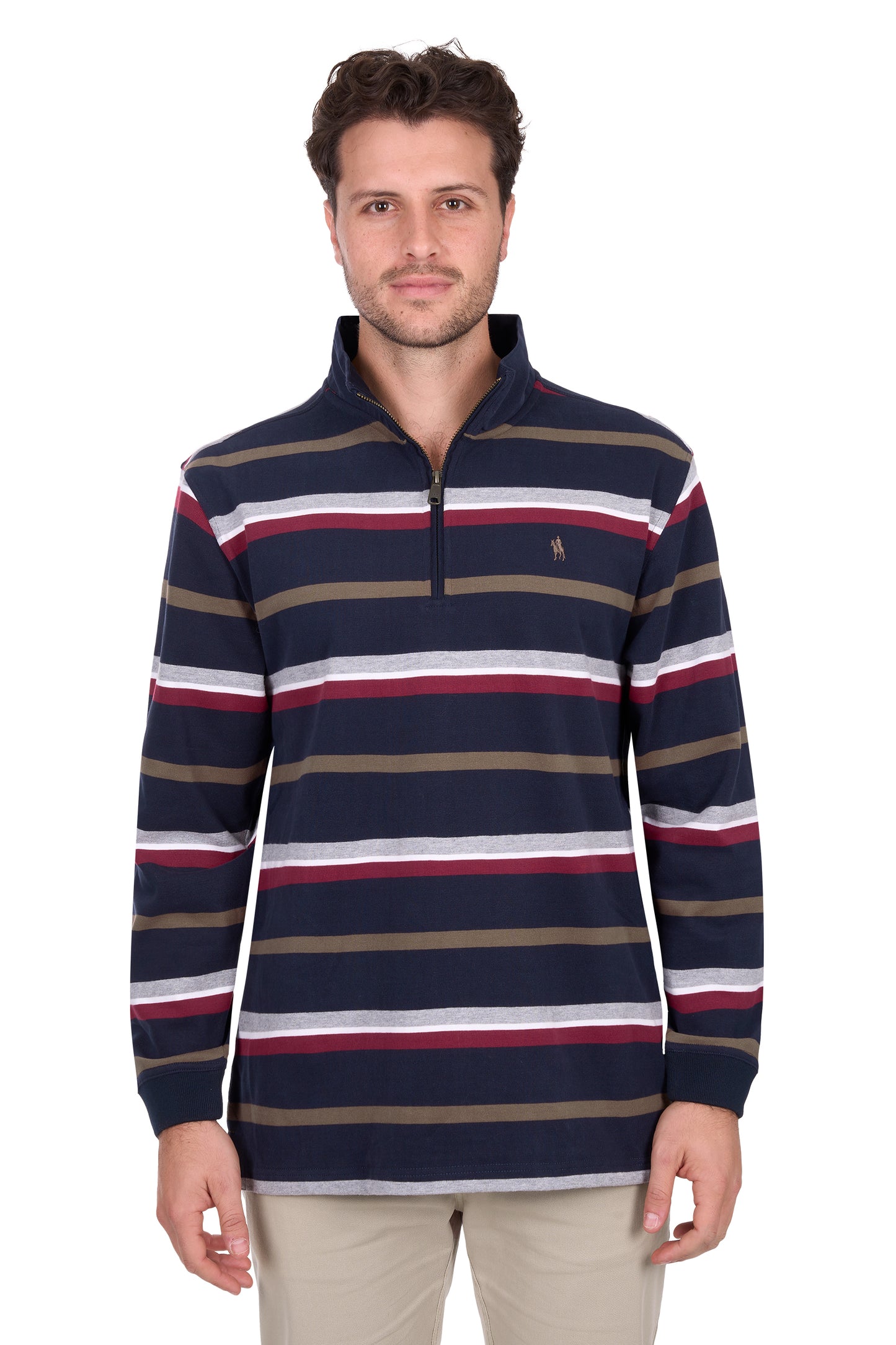 Thomas Cook Men’s Nicholas 1/4 Zip Stripe Rugby - Navy/Multi
