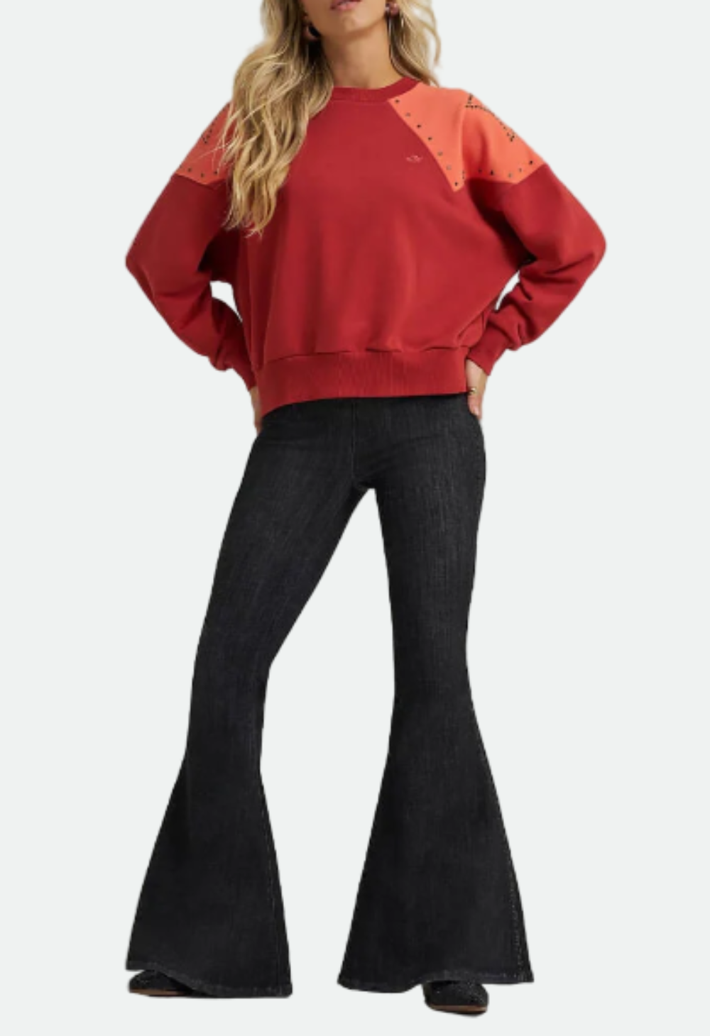 Wrangler Womens X Lainey Wilson Studded Star Crewneck Pullover - Red