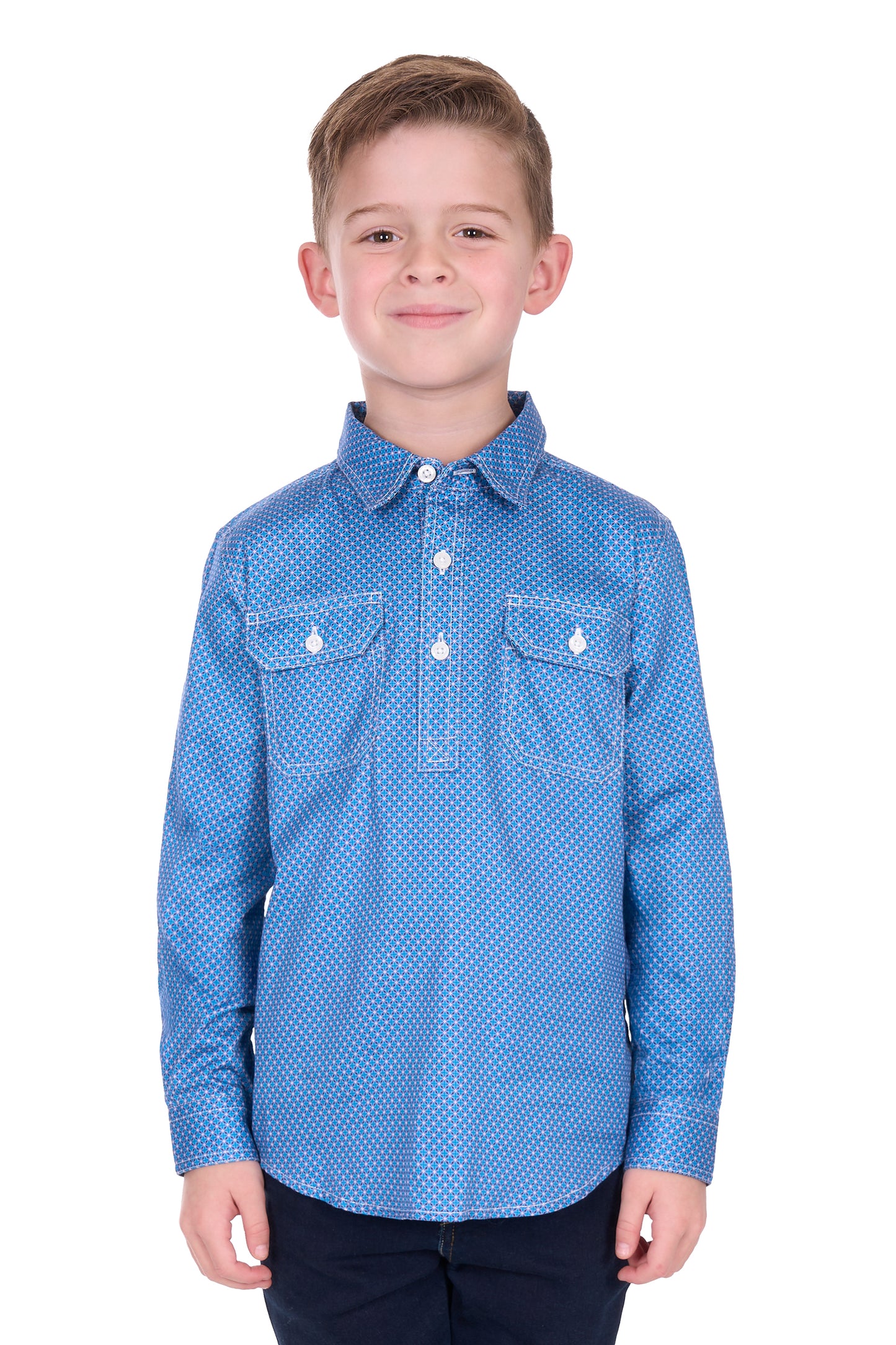 Hard Slog Kid’s Holden Half Placket Long Sleeve Shirt – Navy/Blue