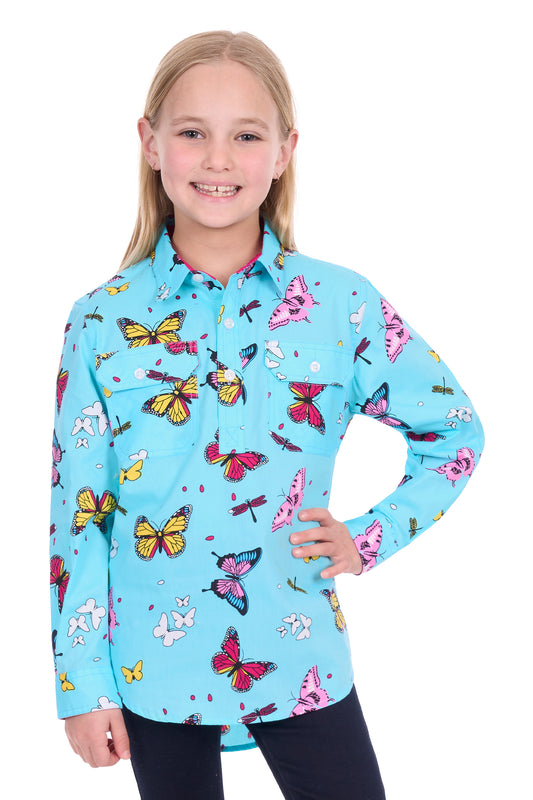 Hard Slog Girl's Iva Half Placket Long Sleeve Shirt - Blue