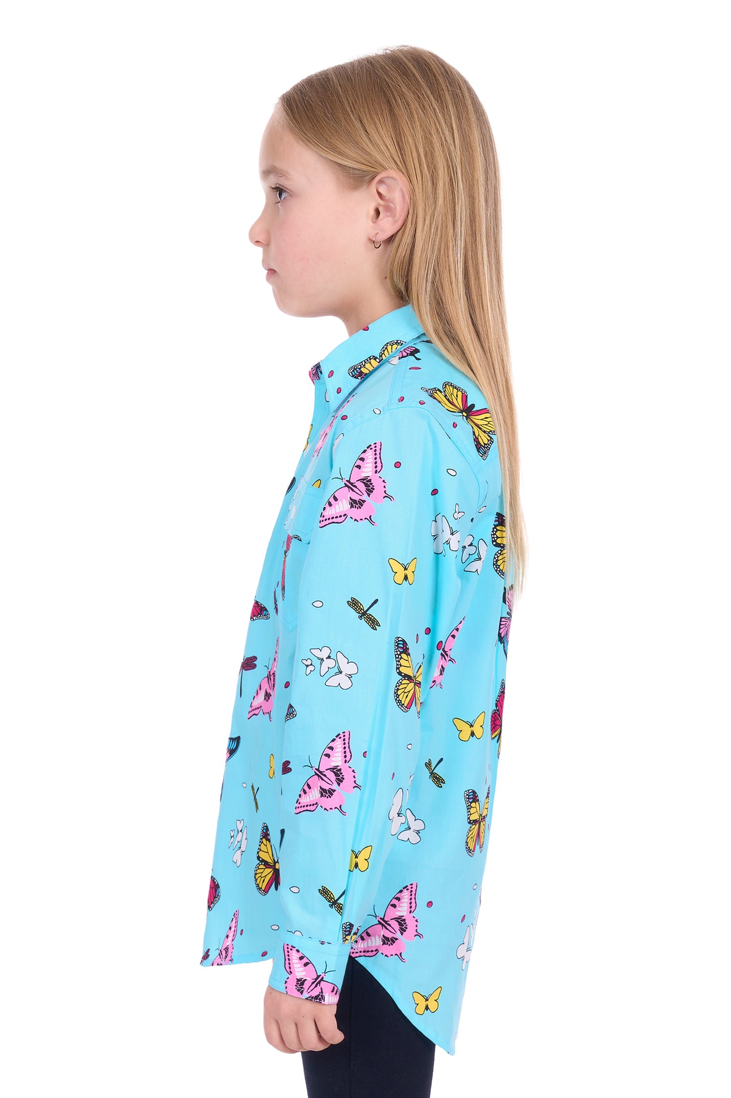 Hard Slog Girl's Iva Half Placket Long Sleeve Shirt - Blue
