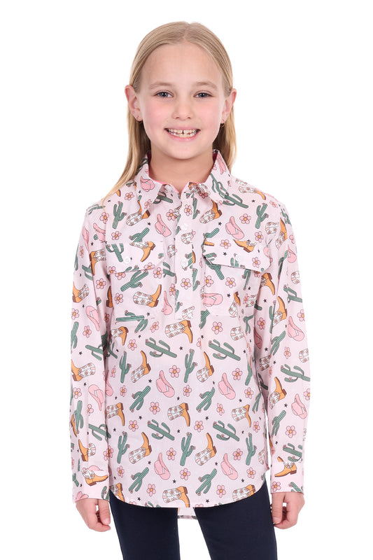 Hard Slog Girl’s Cleo Half Placket Long Sleeve Shirt - Pink