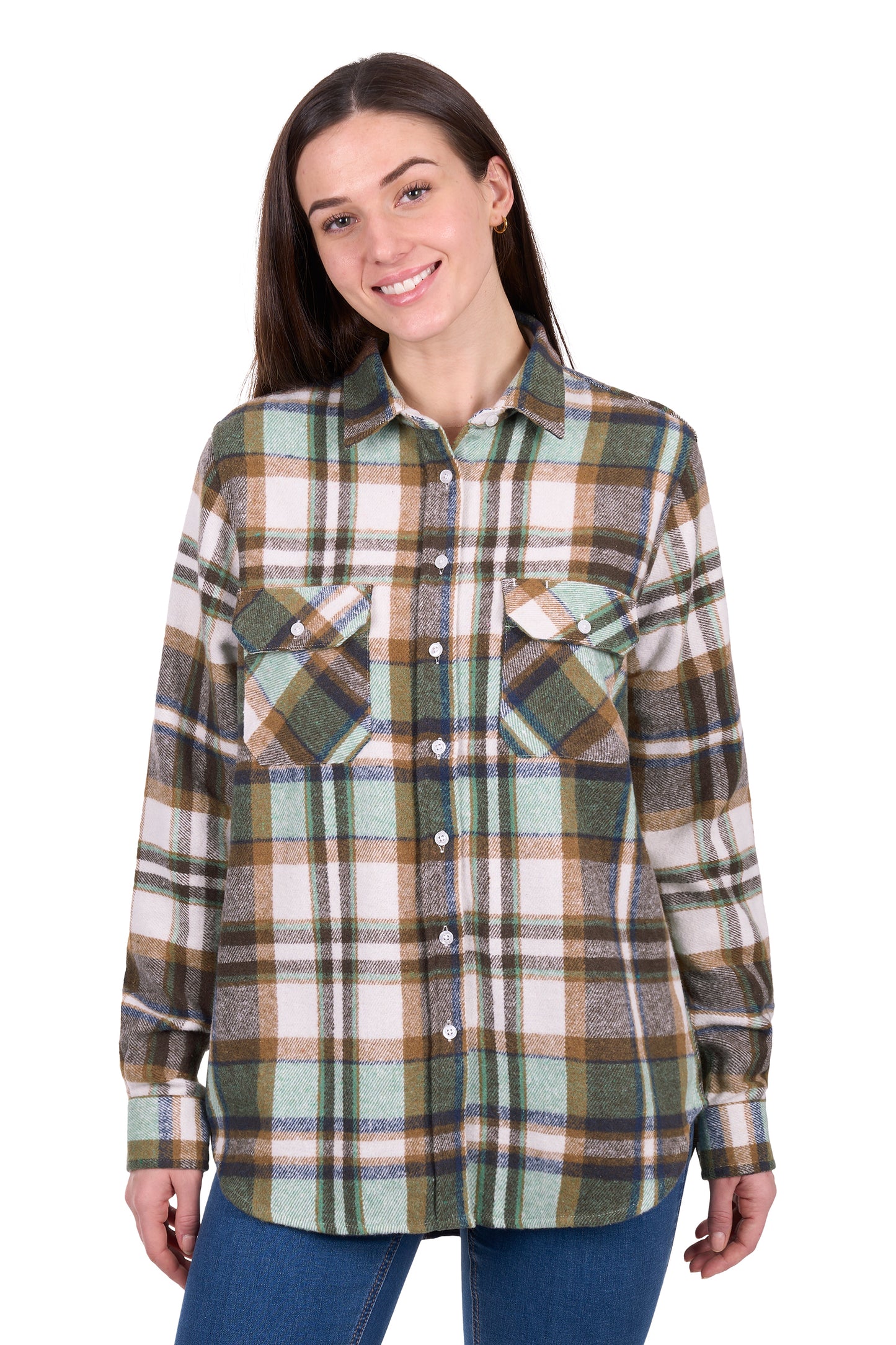 Hard Slog Women’s Elle Thermal Long Sleeve Shirt – Green/Tan