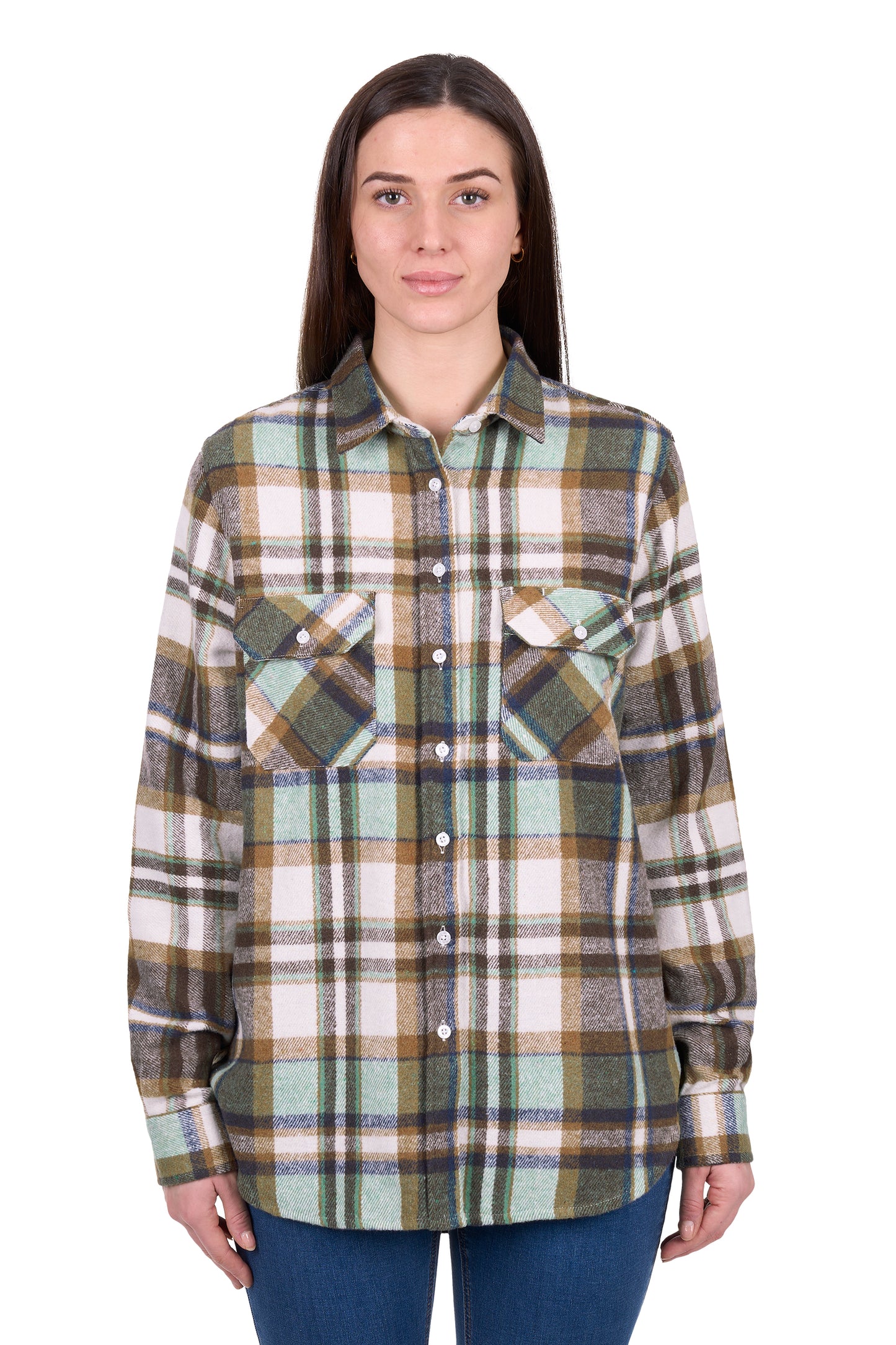 Hard Slog Women’s Elle Thermal Long Sleeve Shirt – Green/Tan