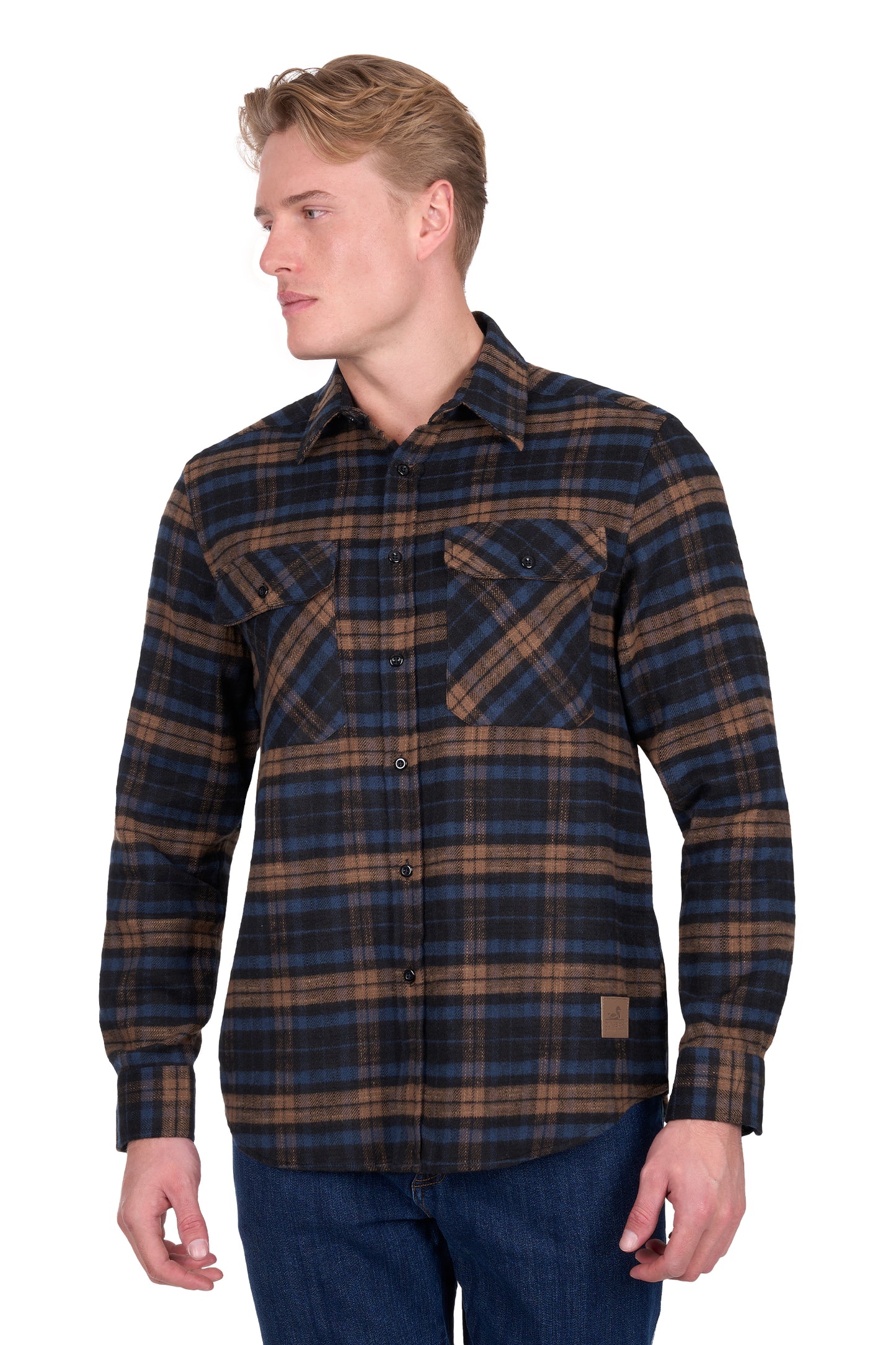 Dux Bak Men’s Hunter Thermal  Long Sleeve Shirt - Navy/Dark Tan