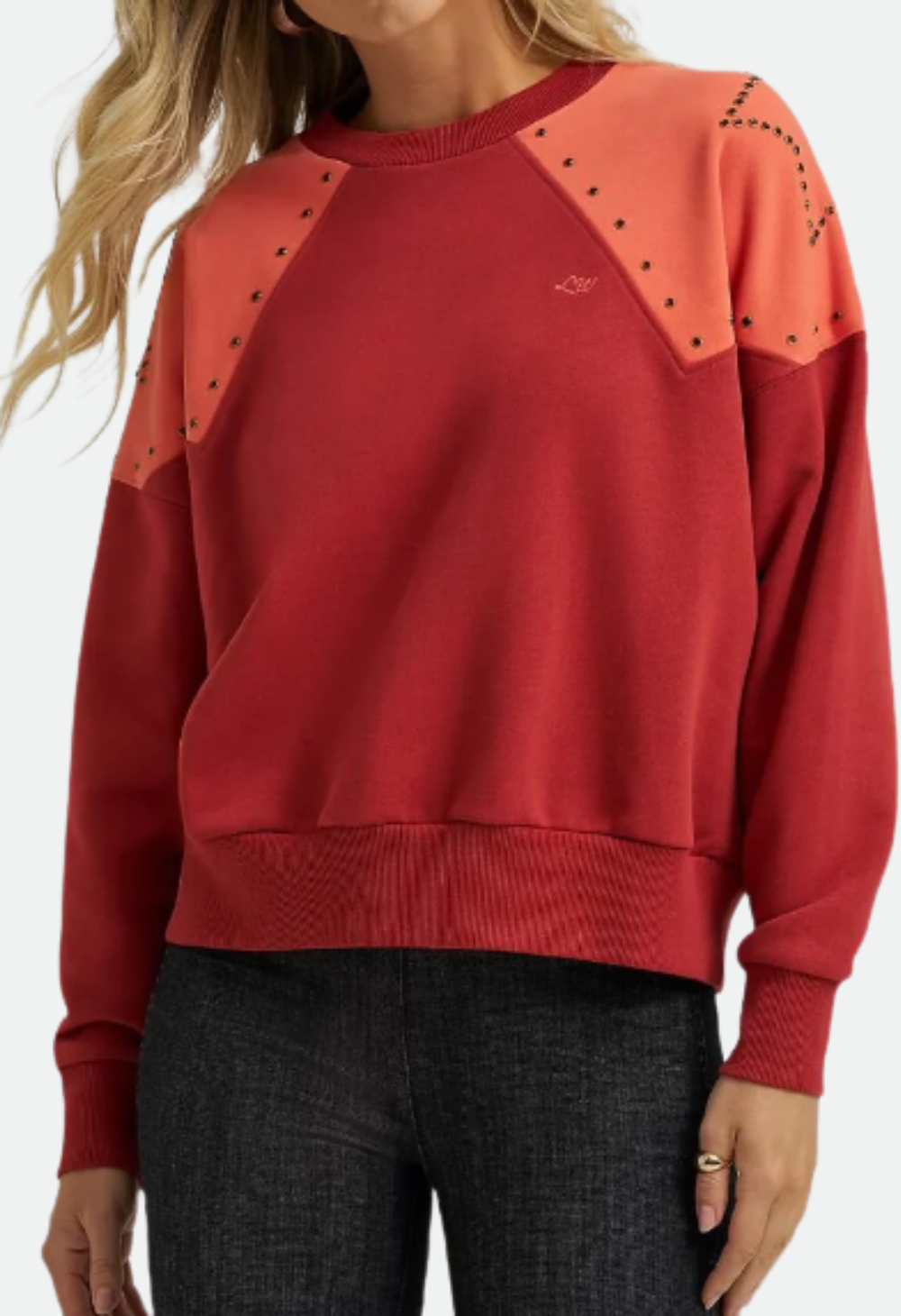 Wrangler Womens X Lainey Wilson Studded Star Crewneck Pullover - Red