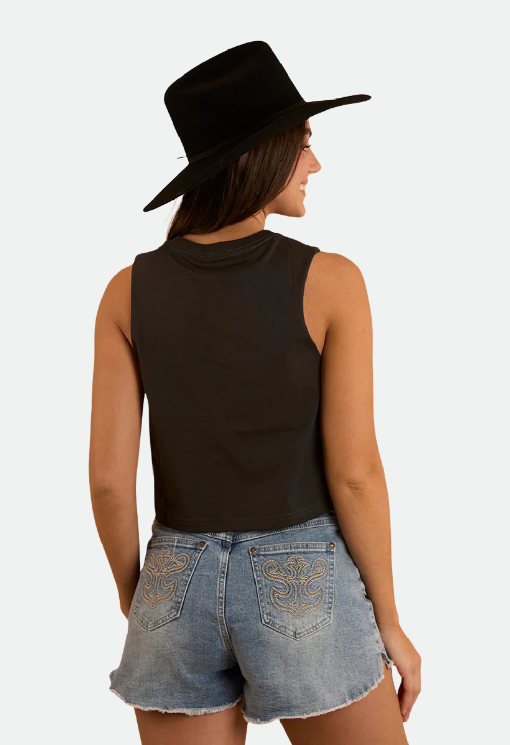 Ringers Western Womens Chasing Cowboys Crop Muscle Tank - Charcoal