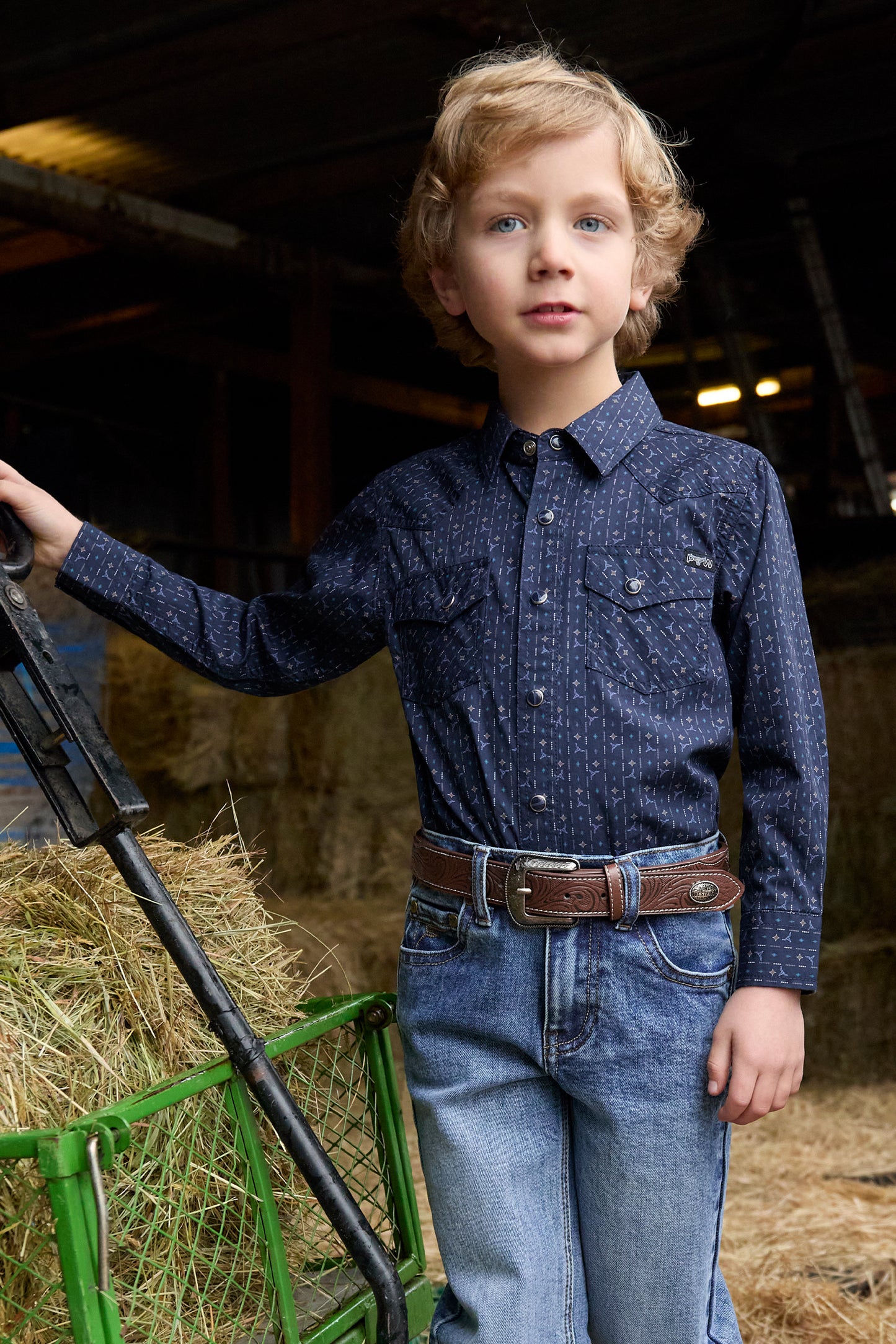 Pure Western Boy’s Marc Print Western Long Sleeve Shirt – Navy/Multi