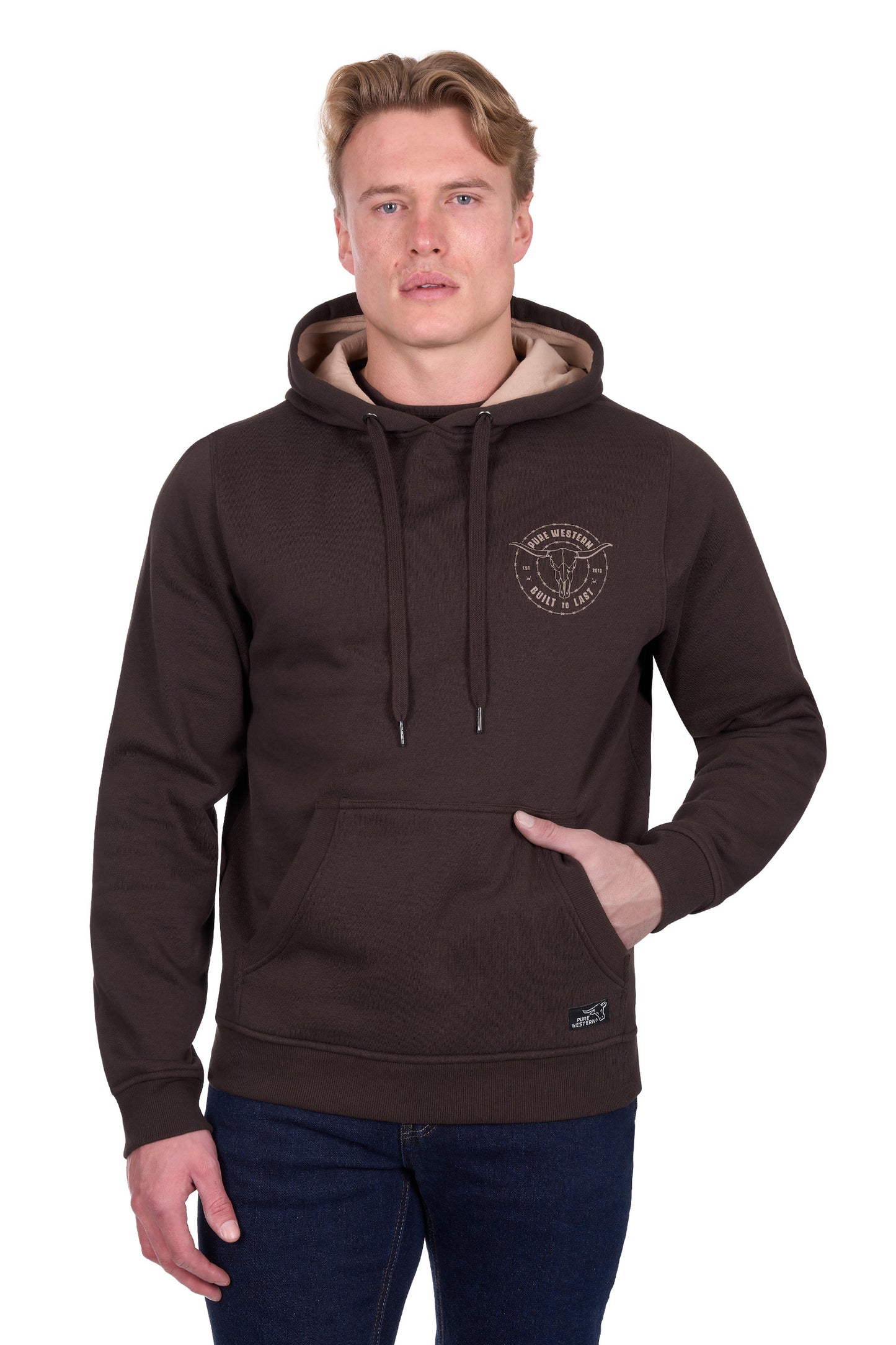 Pure Western Men’s Walker Pullover Hoodie - Chocolate