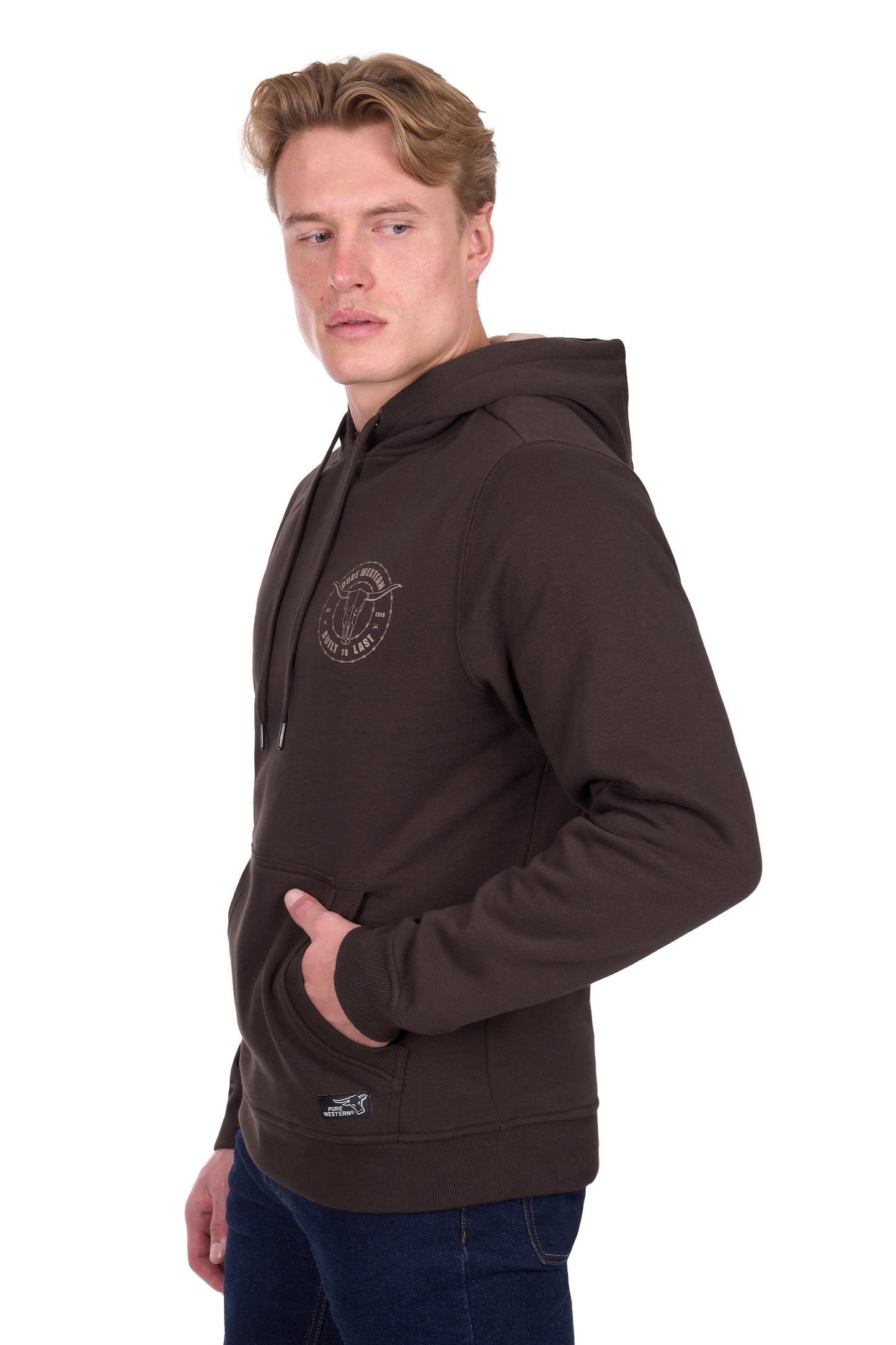 Pure Western Men’s Walker Pullover Hoodie - Chocolate