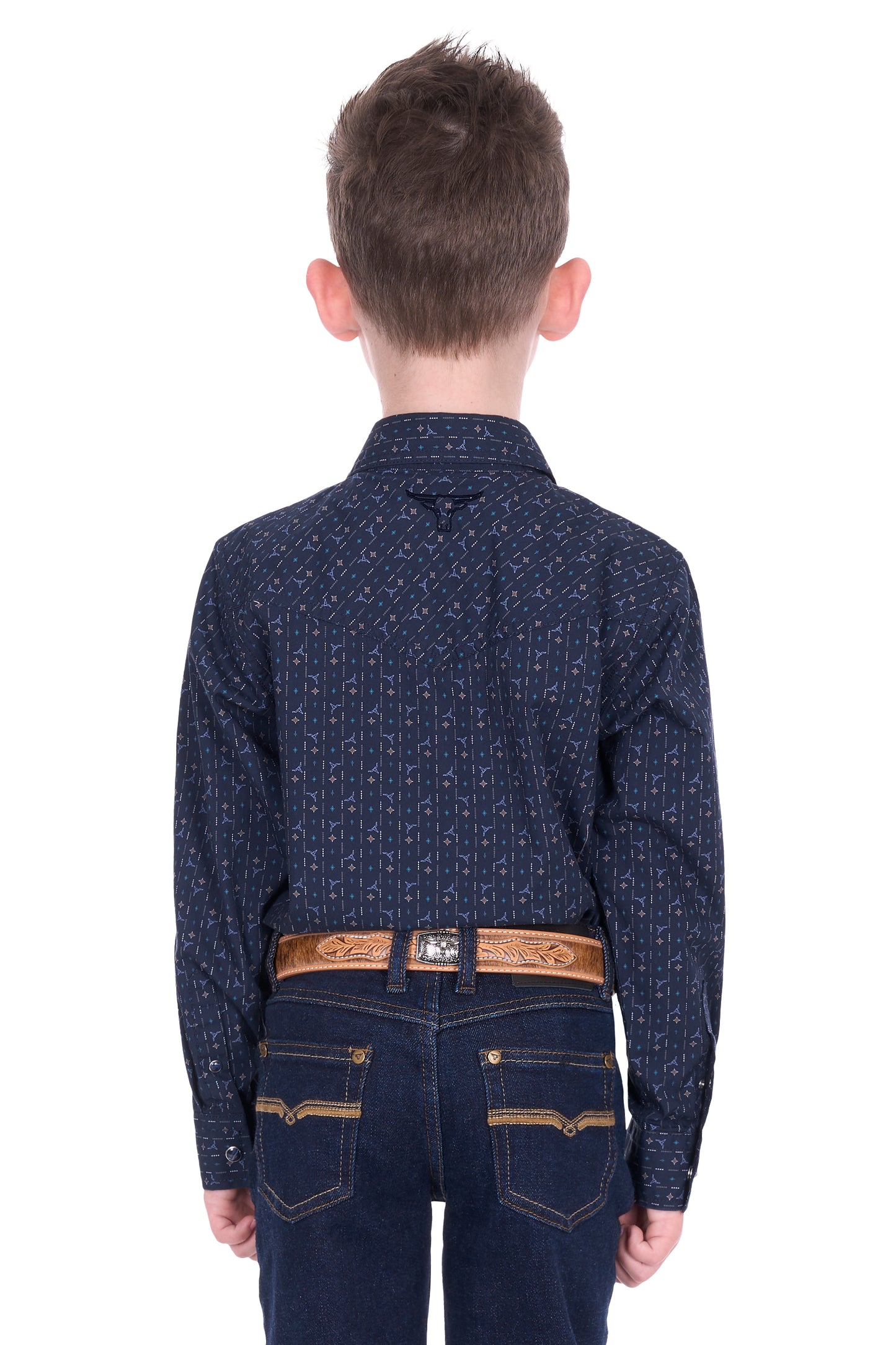 Pure Western Boy’s Marc Print Western Long Sleeve Shirt – Navy/Multi