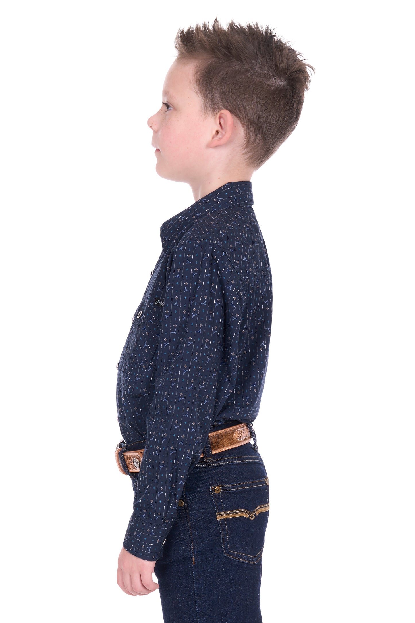 Pure Western Boy’s Marc Print Western Long Sleeve Shirt – Navy/Multi