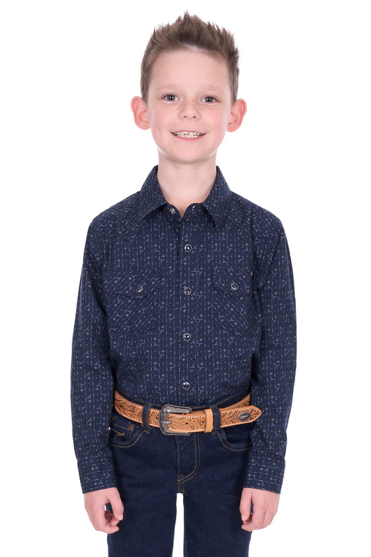 Pure Western Boy’s Marc Print Western Long Sleeve Shirt – Navy/Multi
