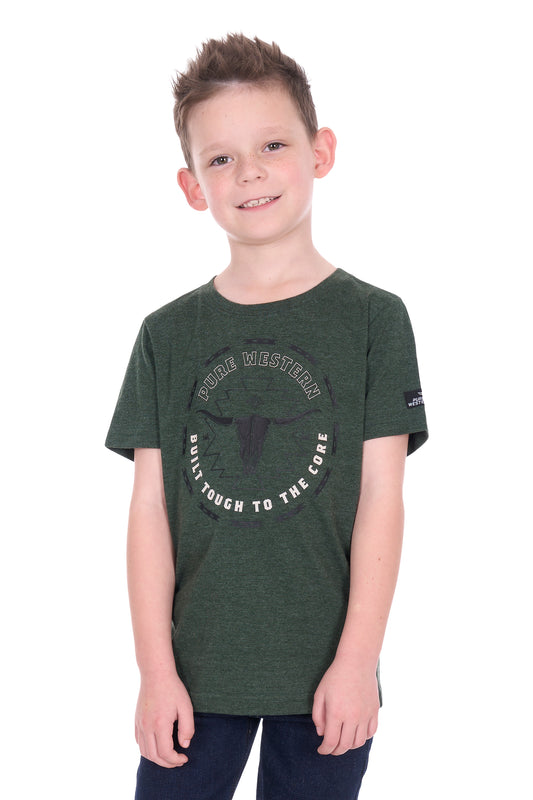 Pure Western Boy’s Oscar Short Sleeve Tee – Green Marle