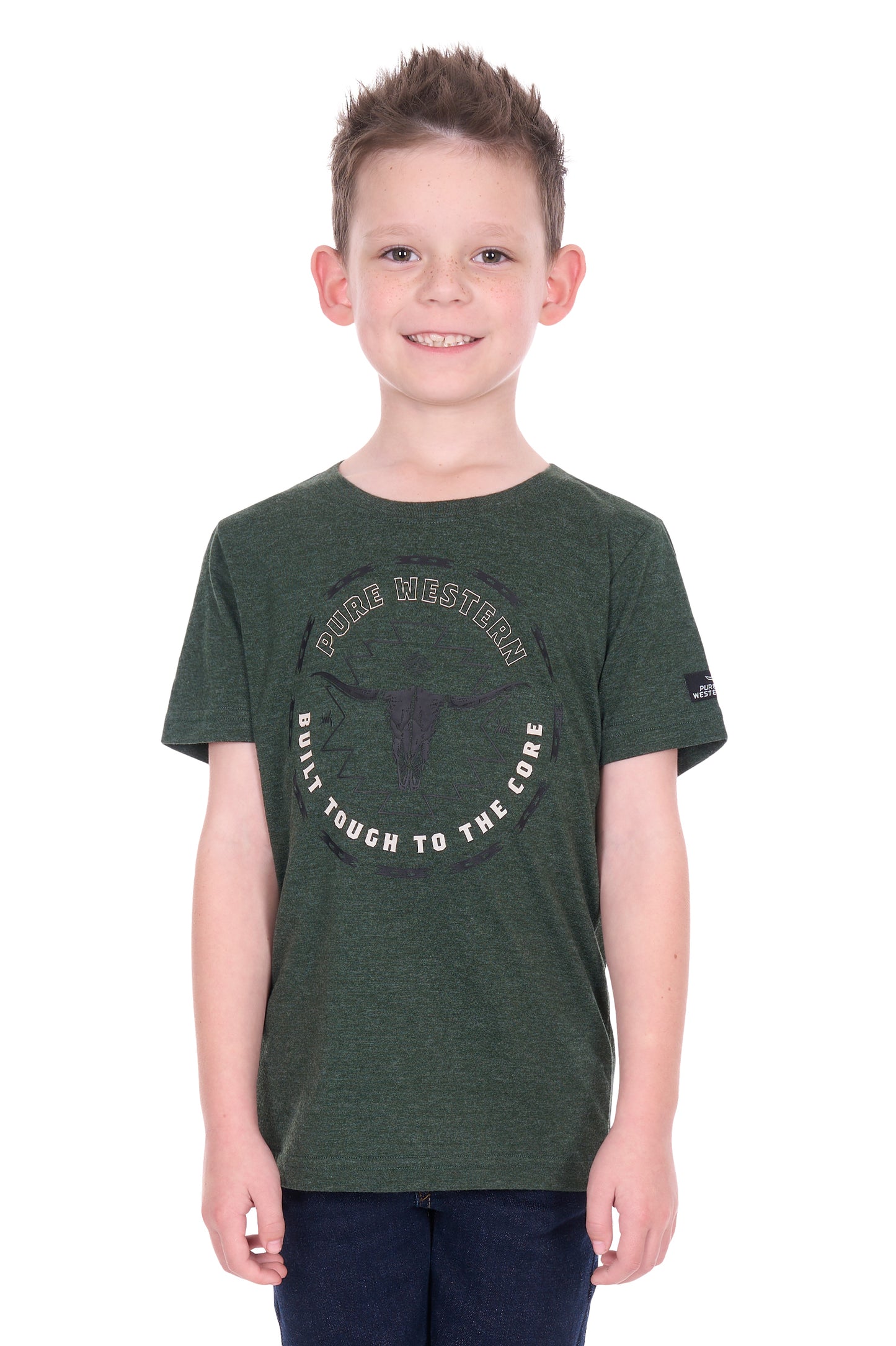 Pure Western Boy’s Oscar Short Sleeve Tee – Green Marle