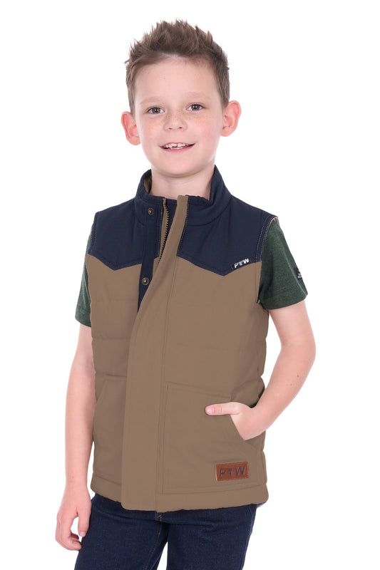 Pure Western Boy’s Jamie Reversible Vest – Stone/Navy