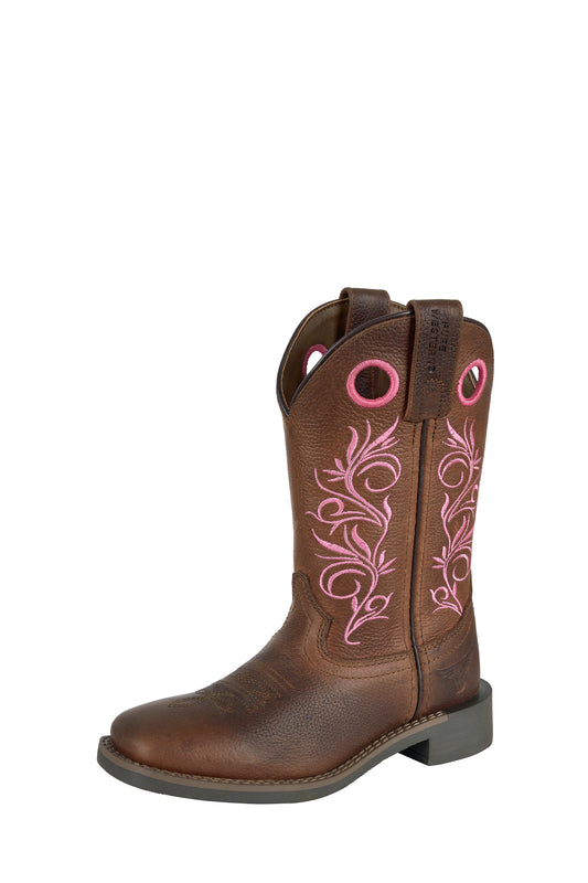 Pure Western Children’s Clara Boot - Dark Brown/Pink