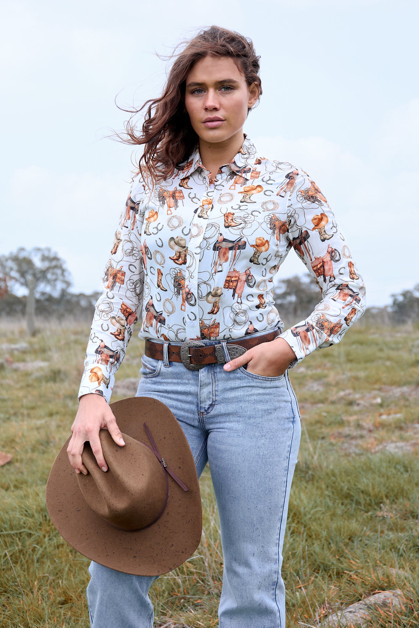Wrangler Women’s Marilyn Print Long Sleeve Shirt - Ivory