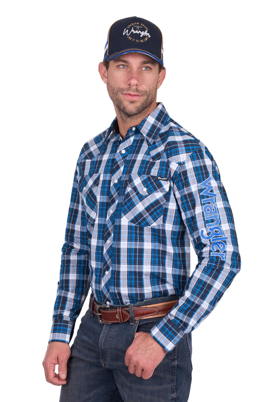 Wrangler Men’s Tony Check Logo Western Long Sleeve Shirt
