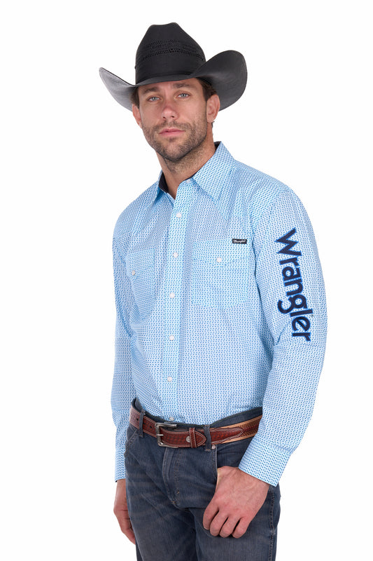 Wrangler Men’s Lee Print Logo Western Long Sleeve Shirt