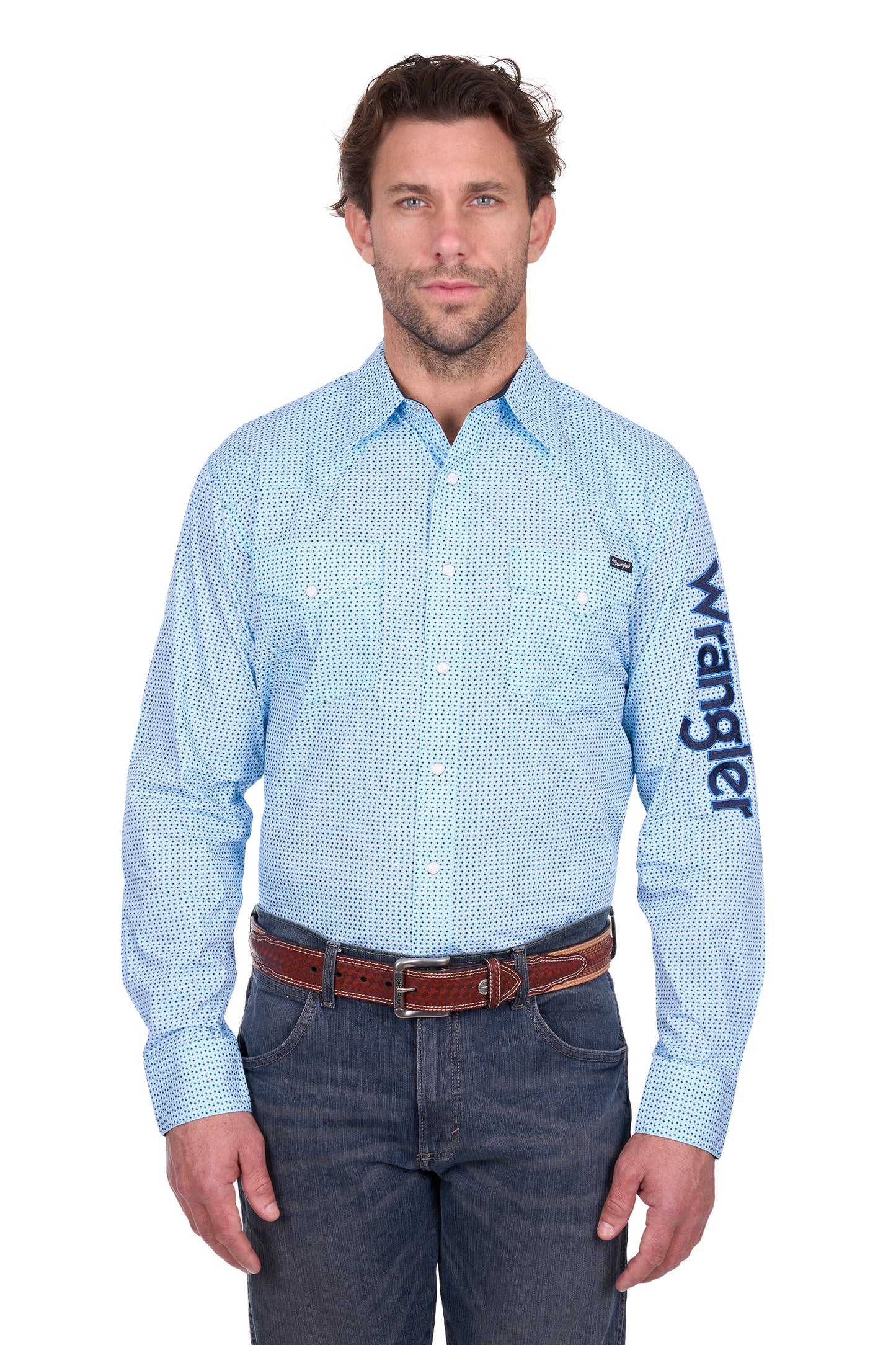 Wrangler Men’s Lee Print Logo Western Long Sleeve Shirt
