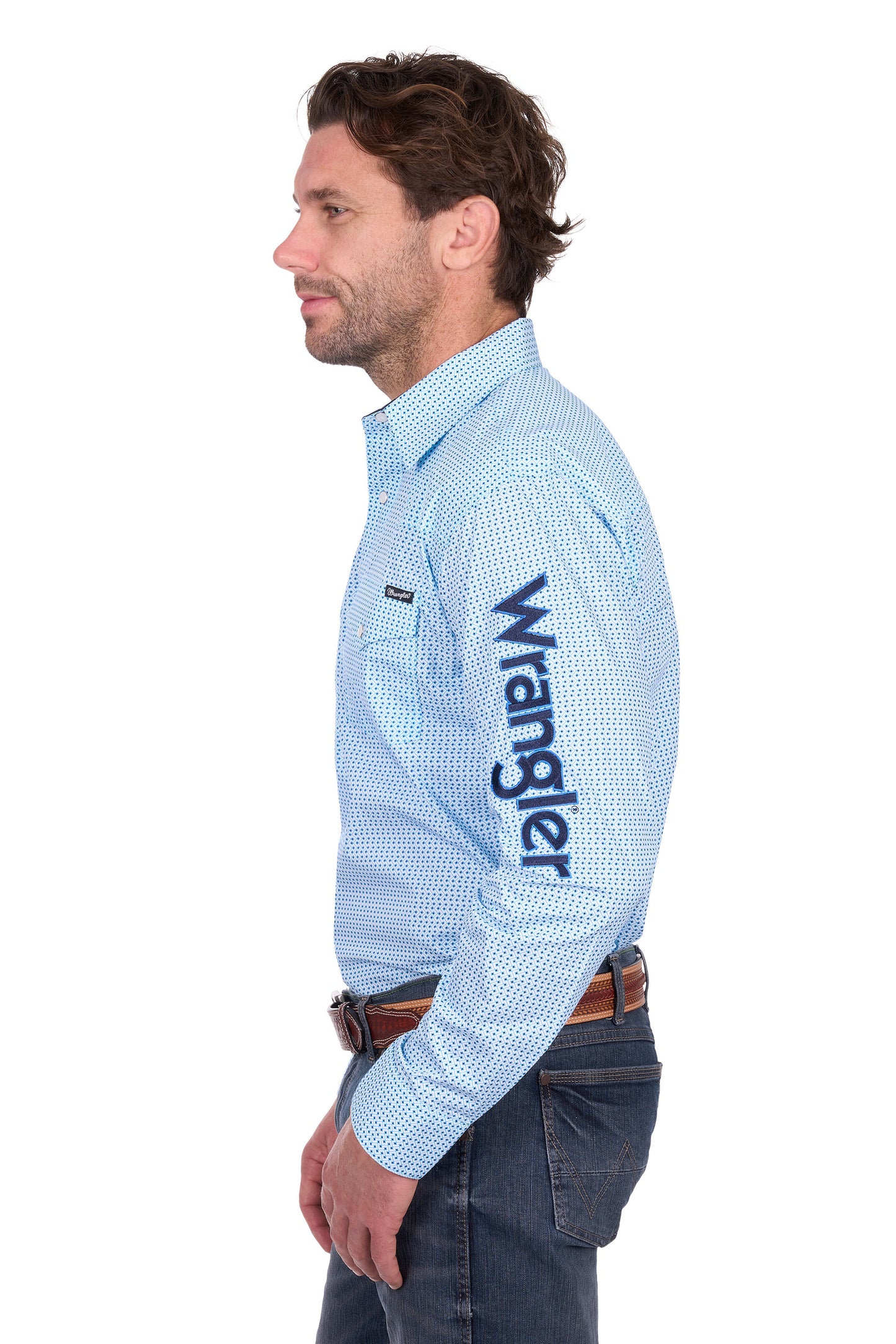 Wrangler Men’s Lee Print Logo Western Long Sleeve Shirt