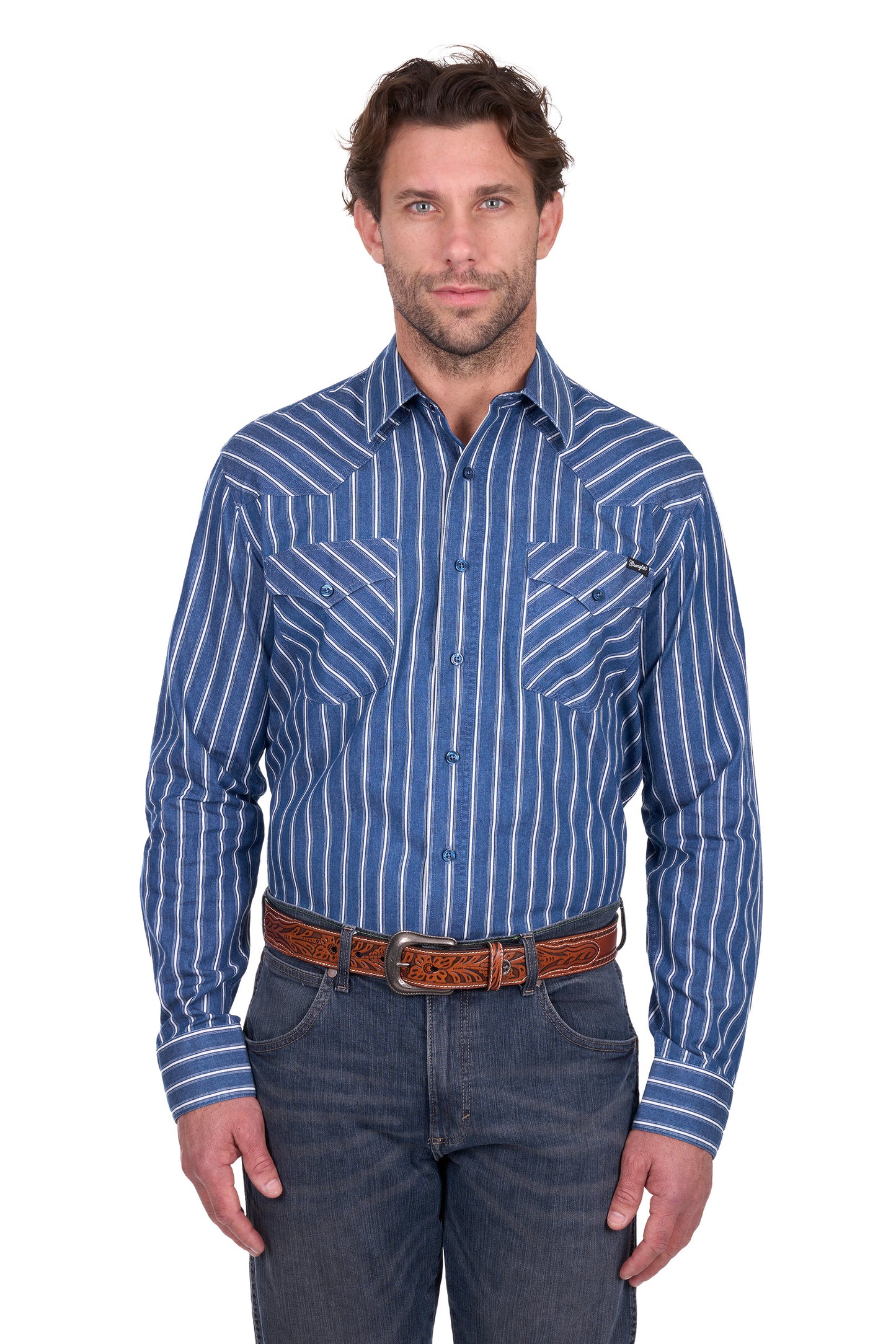 Wrangler Men’s Roy Stripe Western Button Down Long Sleeve Shirt