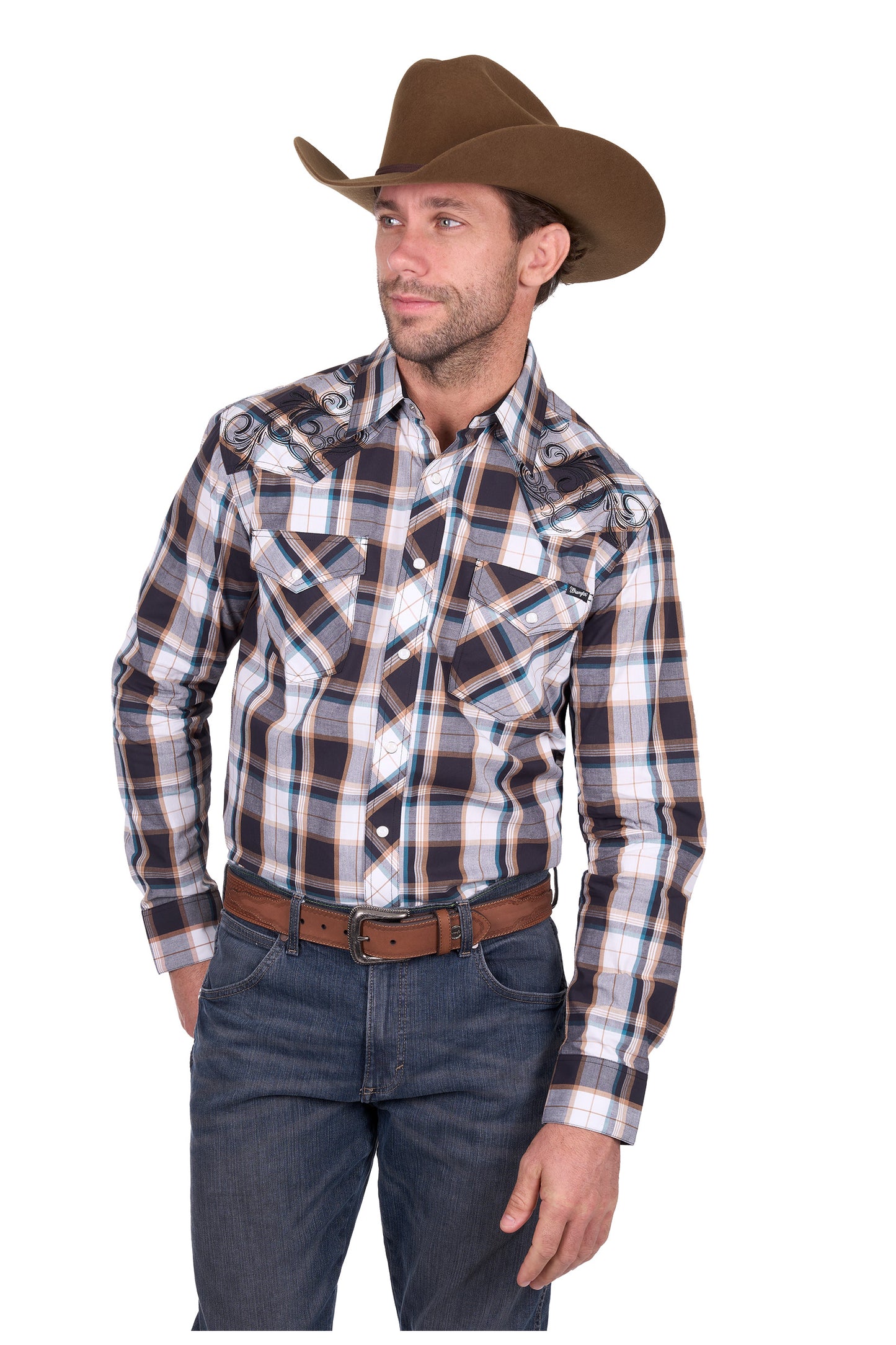 Wrangler Men’s Ricky Check Embroidered Long Sleeve Shirt