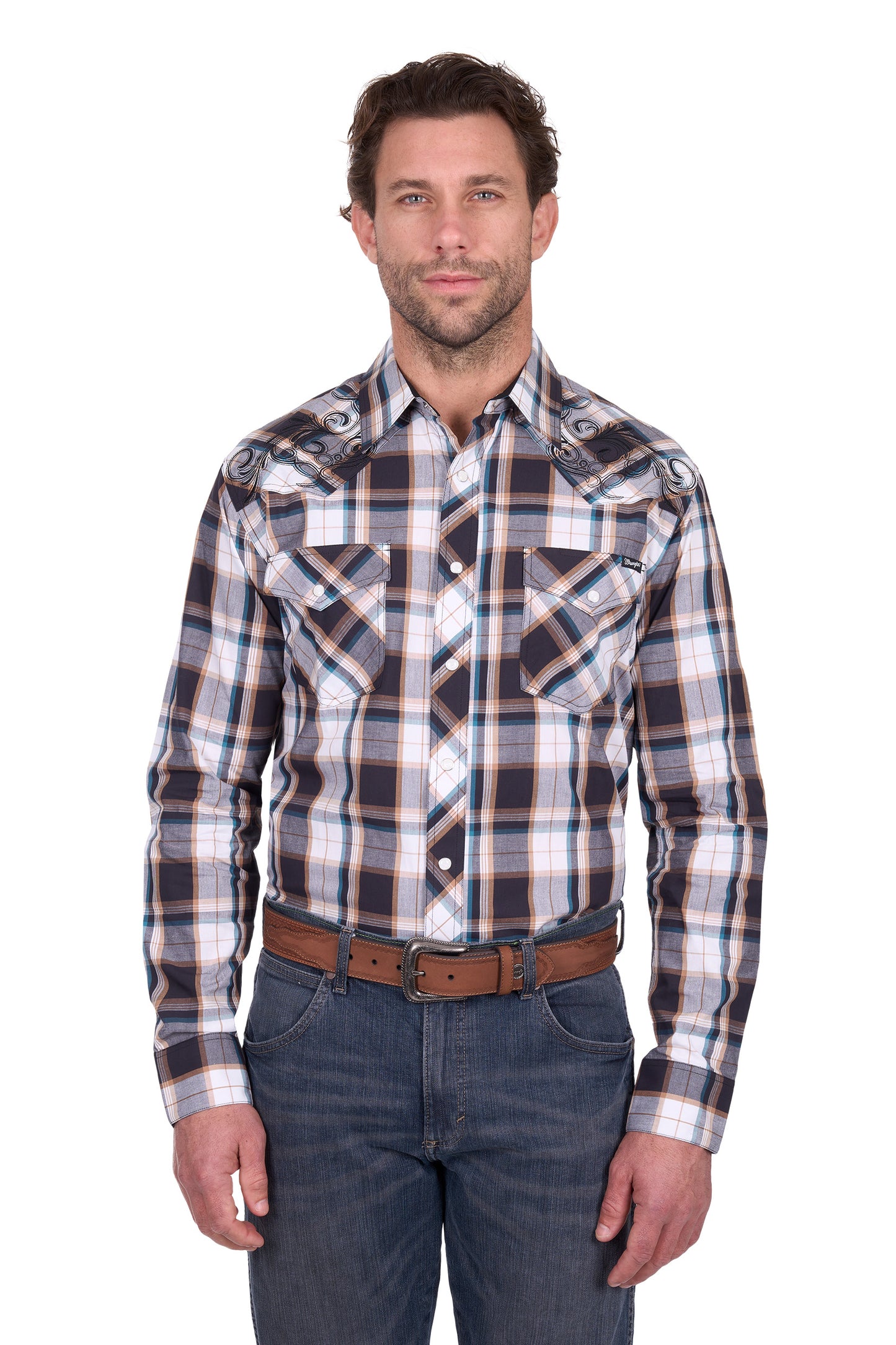 Wrangler Men’s Ricky Check Embroidered Long Sleeve Shirt
