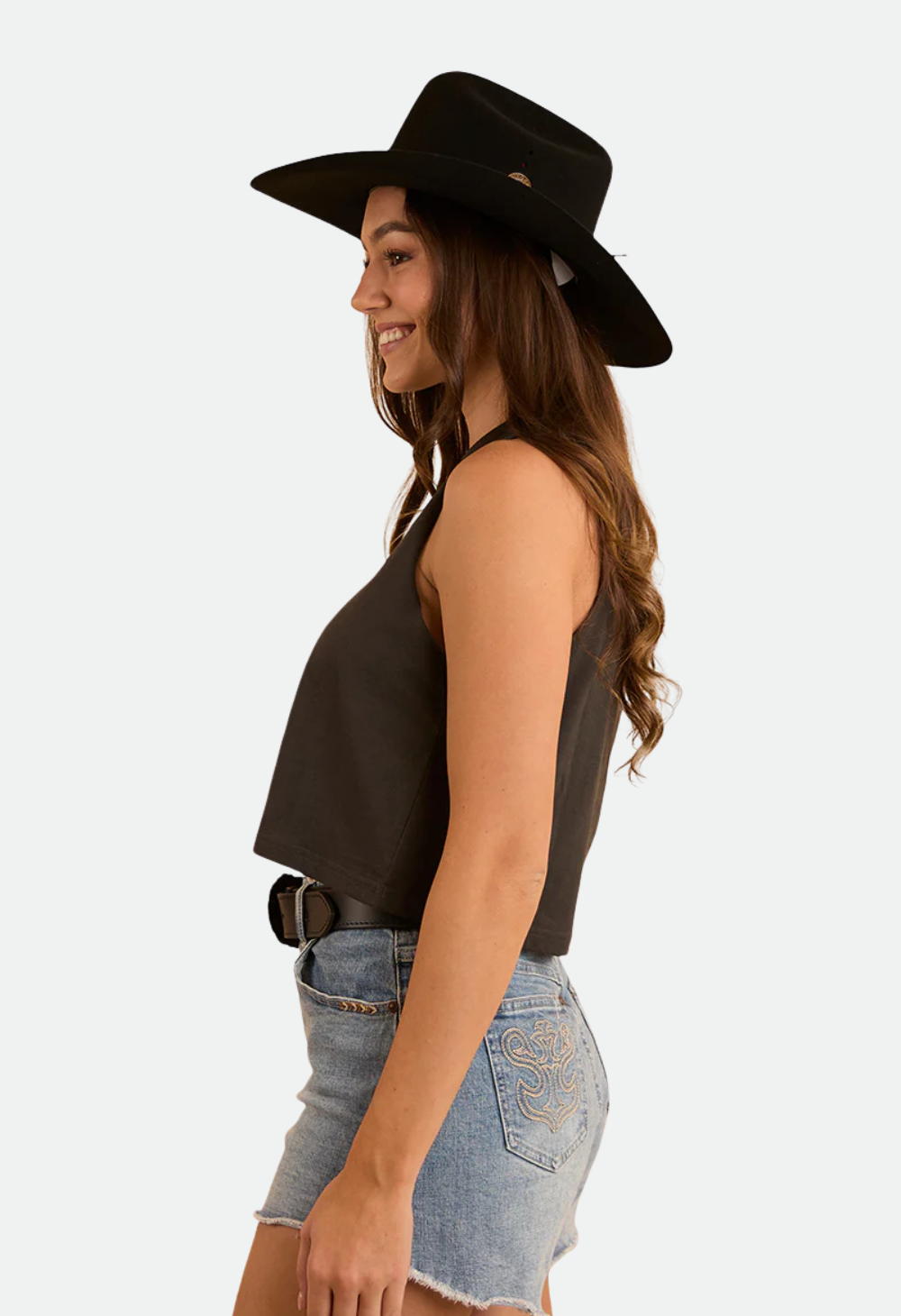 Ringers Western Womens Chasing Cowboys Crop Muscle Tank - Charcoal