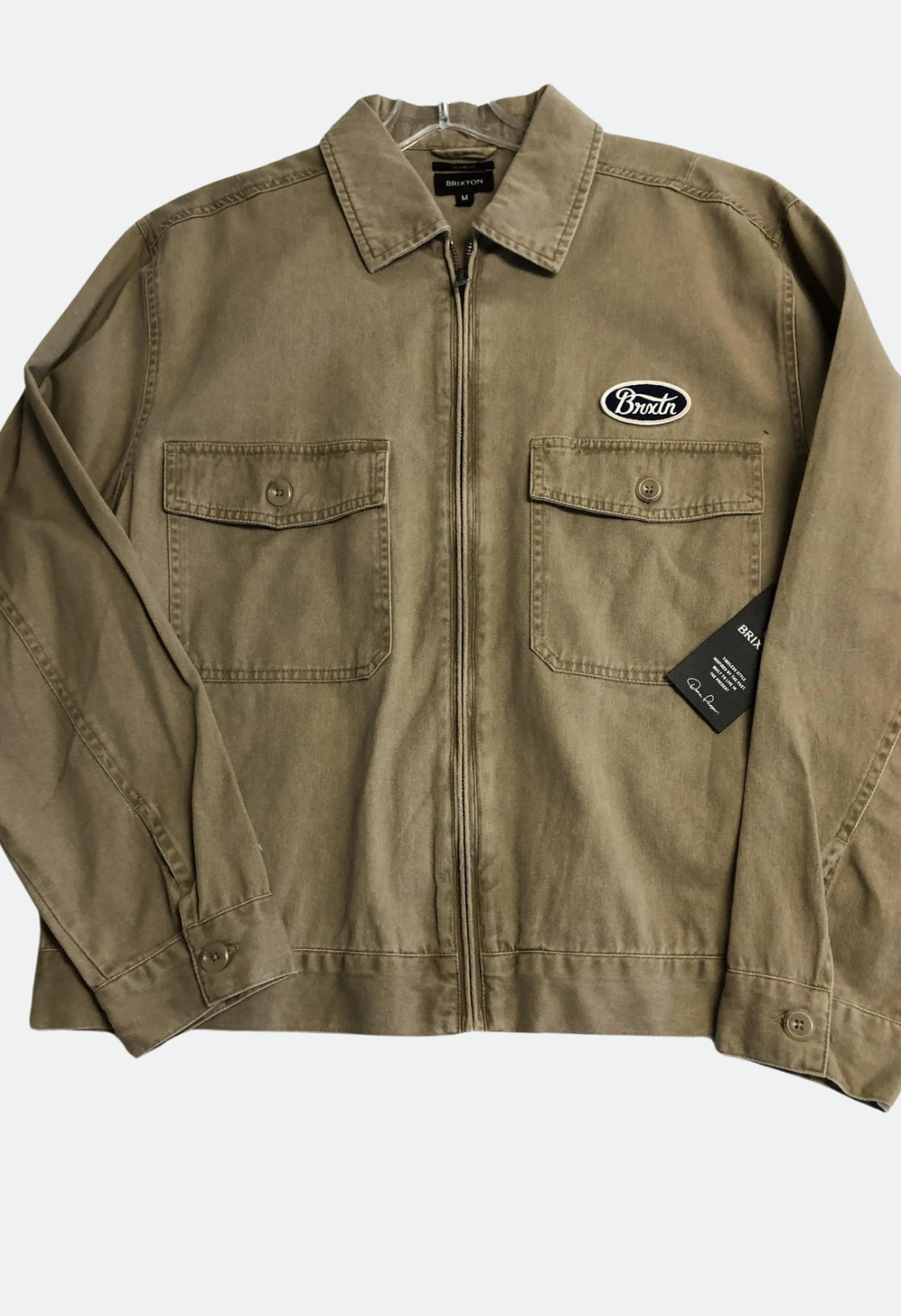 Brixton Mens Trademark Garage Jacket Relaxed Fit Cotton Washed Khaki