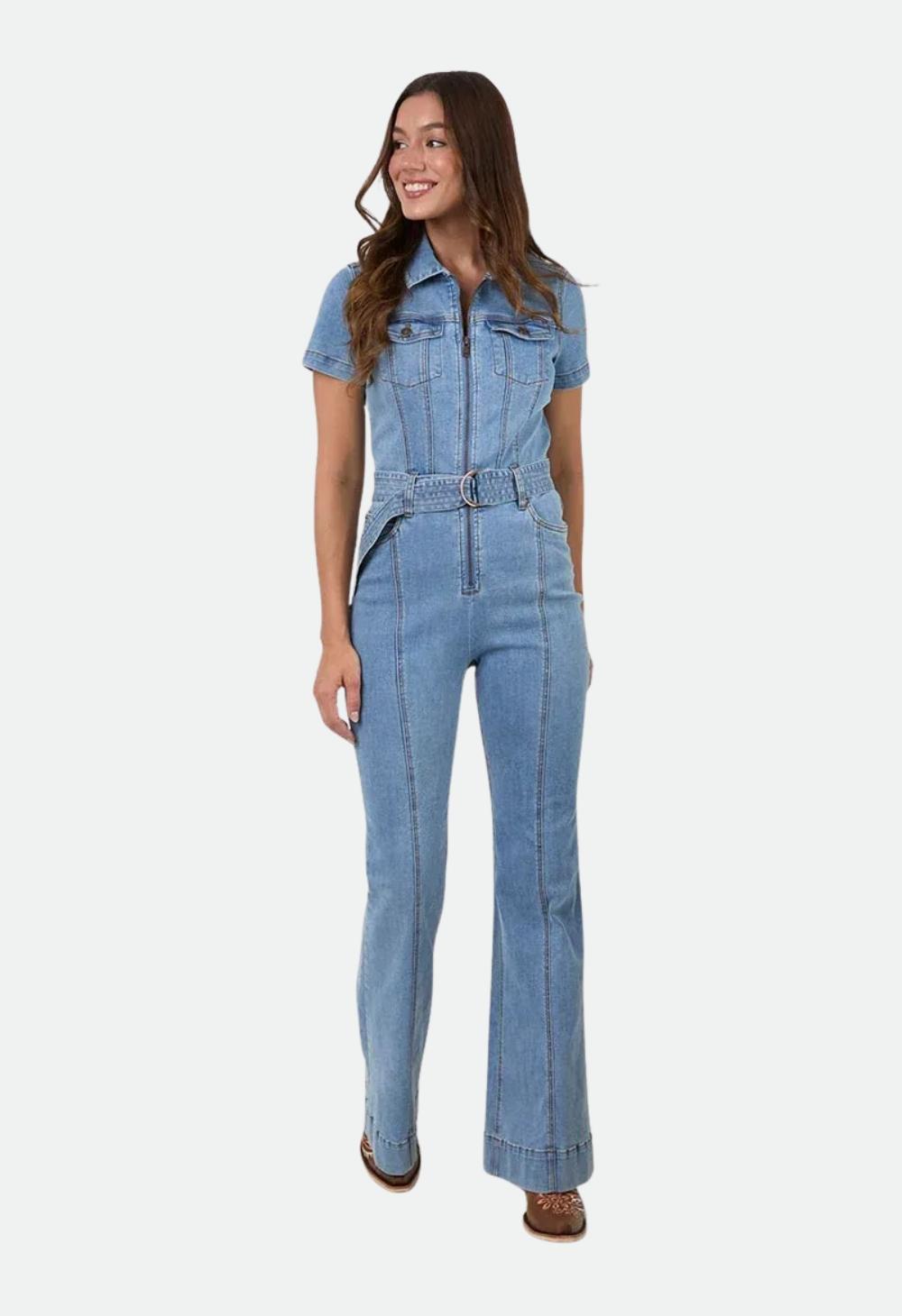 Ringers Western Jazmine Women’s Bootleg Denim Jumpsuit - Light Blue