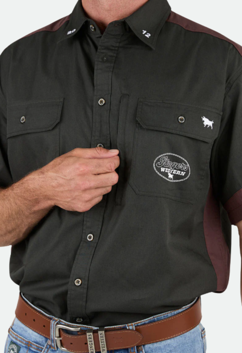 Ringers Western Mens Back Roads Short Sleeve Work Shirt - Charcoal