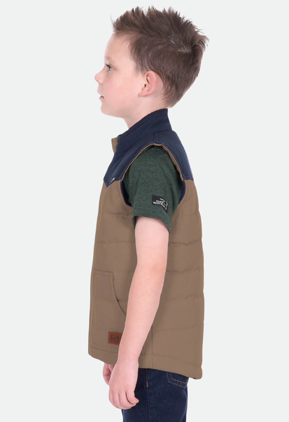 Pure Western Boy’s Jamie Reversible Vest – Stone/Navy